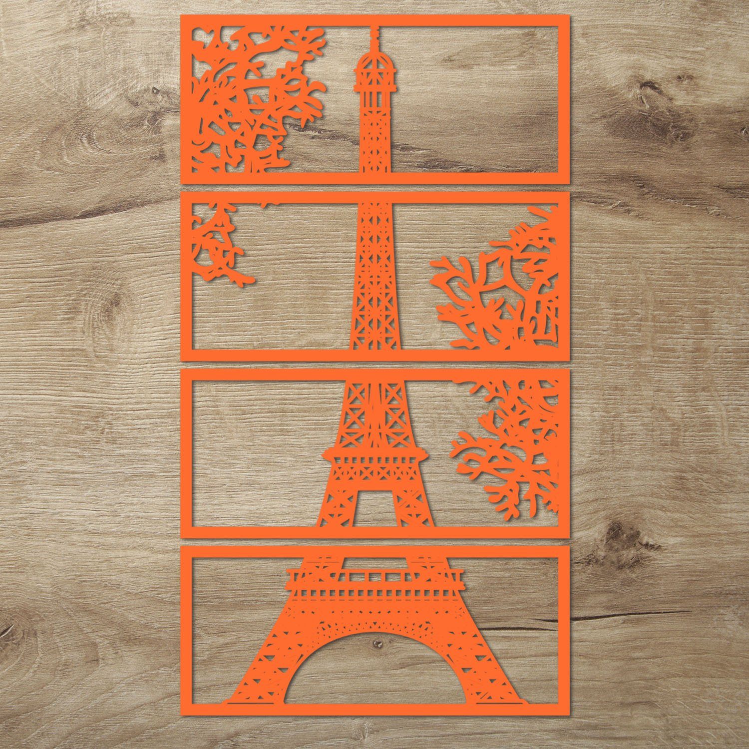 Namofactur Orange Wanddekoobjekt Wandbild XXL Wanddeko Eiffelturm Holz
