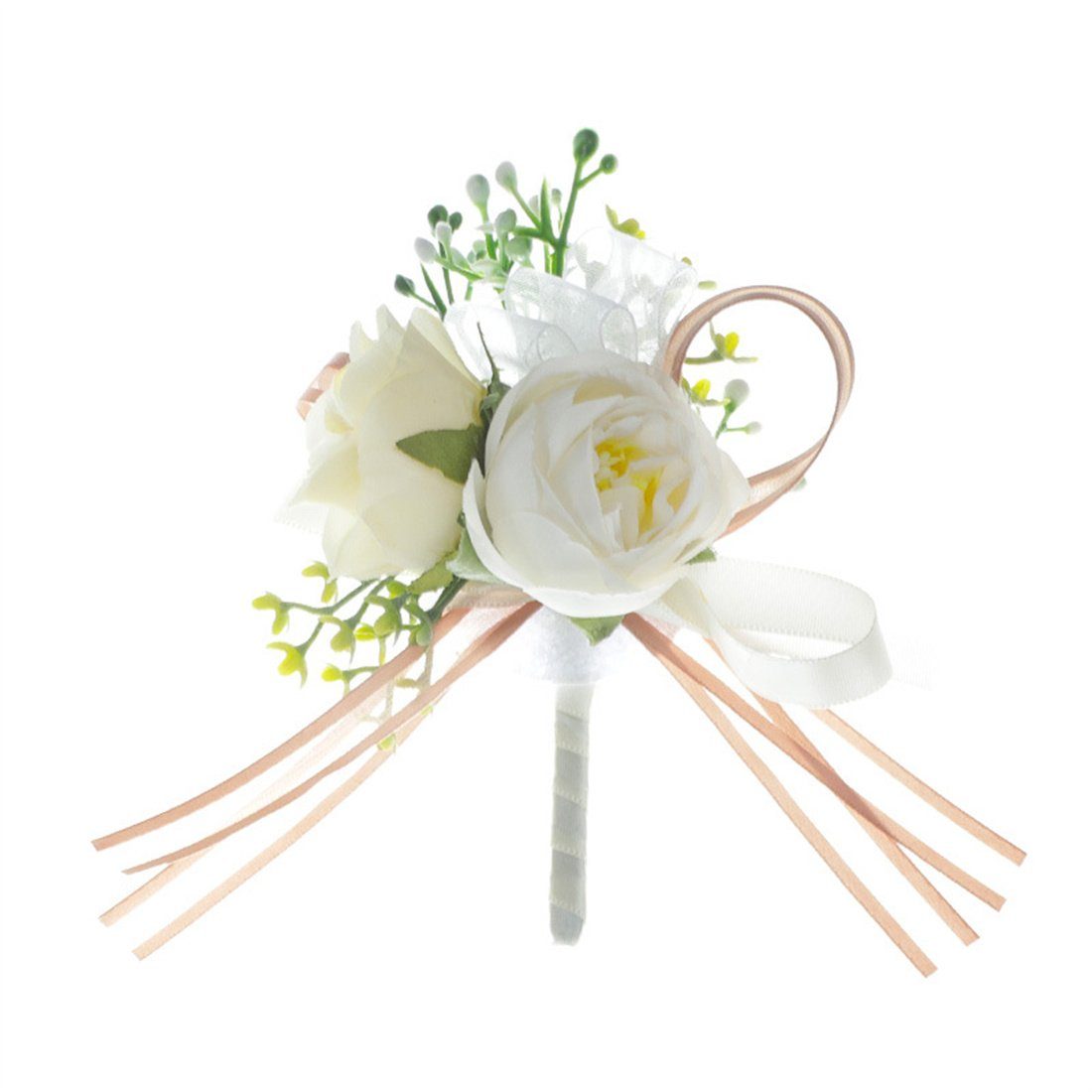 Kunstblume Hochzeit Braut & Bräutigam künstliche Rose Brosche, Best Man Corsage, DÖRÖY Weiß