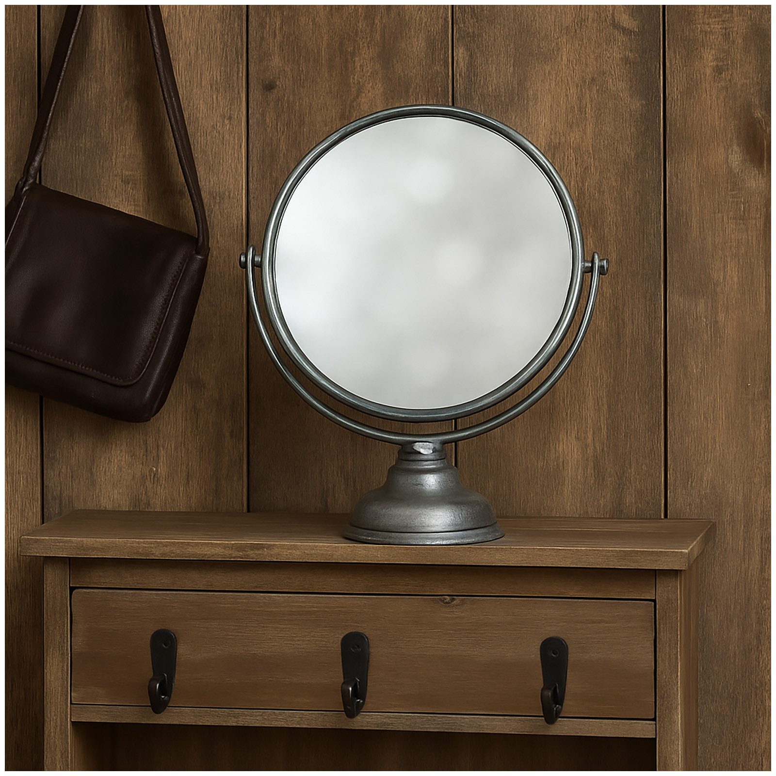 HTI-Living Kosmetikspiegel Runder Standspiegel im rustikalen Silber-Look (S günstig online kaufen