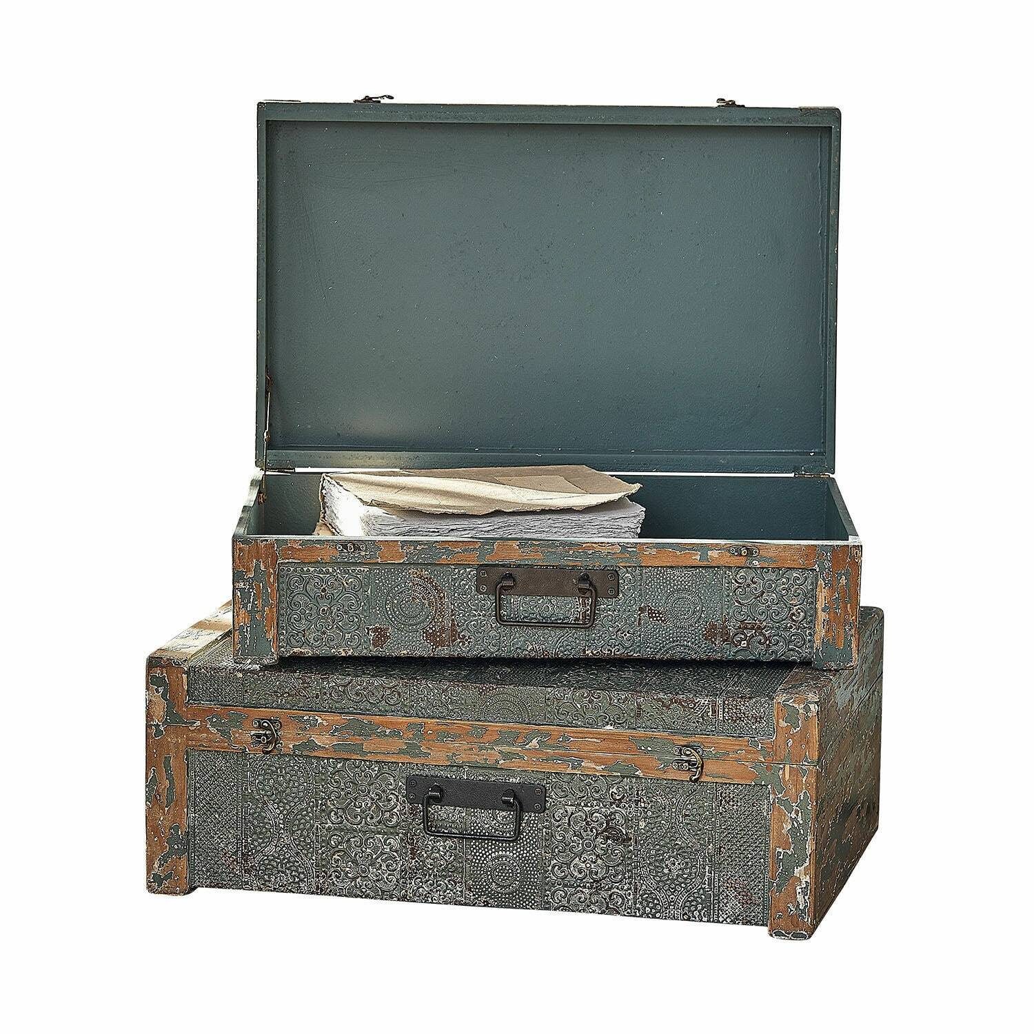 Truhe Truhe 2er Set Tivalex antikblau