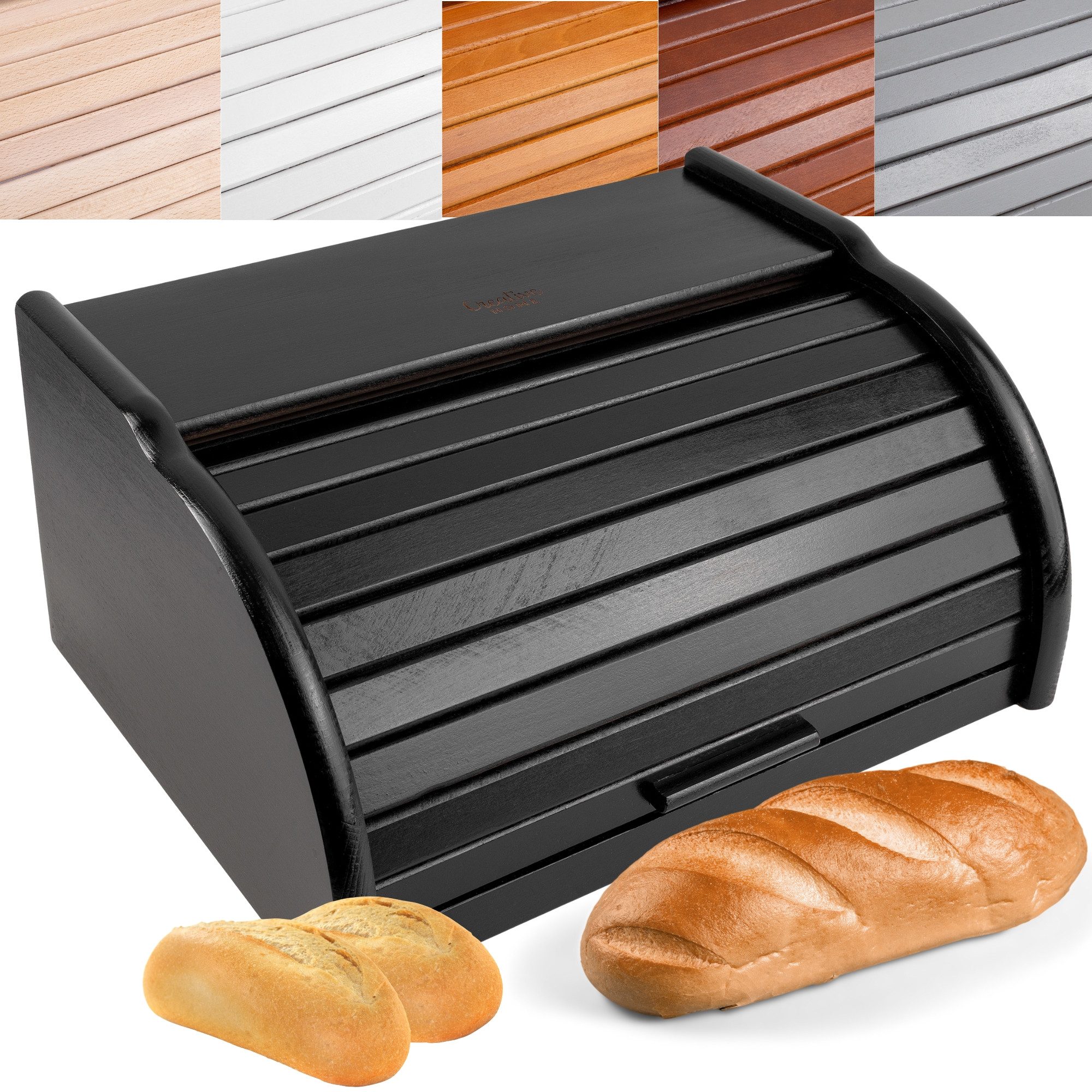 Creative Home Brotkasten Holz 38 x 28,5 x 17,5 cm Brotkiste mit Rolldeckel Brotbox
