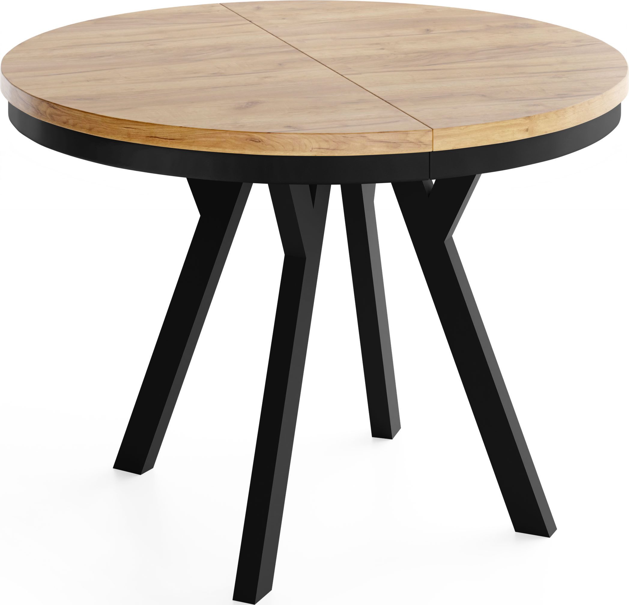 WFL GROUP Esstisch Vero ausziehbar verlängerbar rund modern mit Schwarzen Holzbeinen (MADE IN EU, XXL Groß – 90/100 cm ausziehbar auf 190/200/300 cm), platzsparender Tisch für kleine Küche, Esszimmer oder Wohnzimmer
