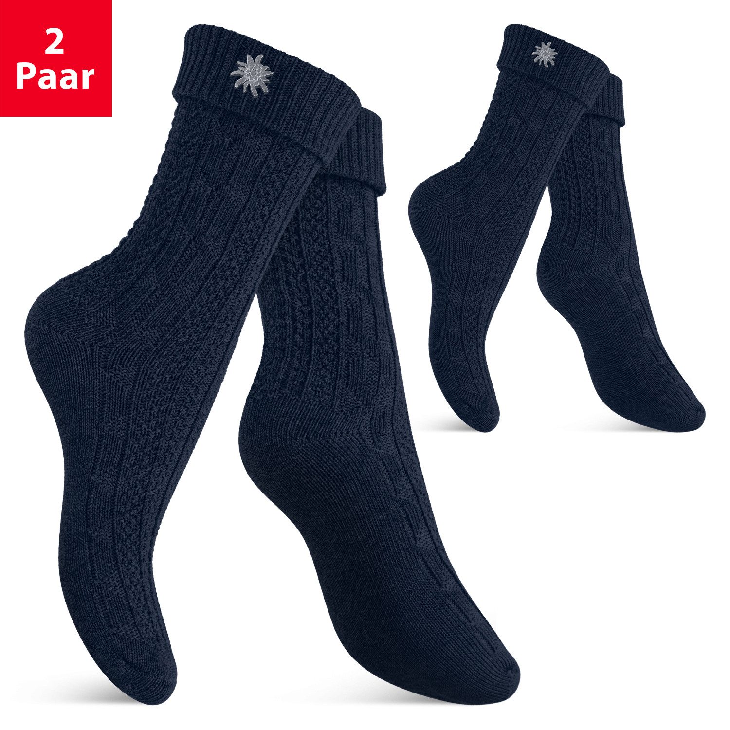 celodoro Trachtensocken Trachten Socken (2 Paar) mit Edelweiß-Pin für Damen & Herren