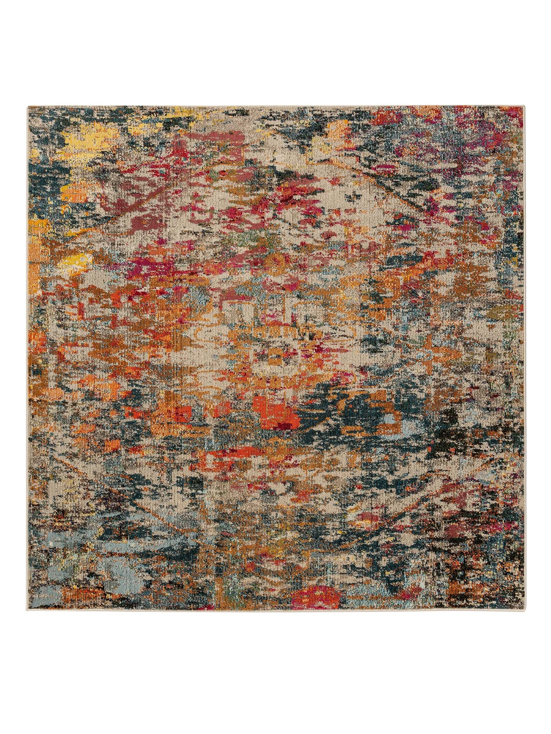 benuta Teppich Casa, quadratisch, Höhe: 11 mm, Teppich Wohnzimmer, Esszimmer, Schlafzimmer, Flur, Farbenfroh, Retro