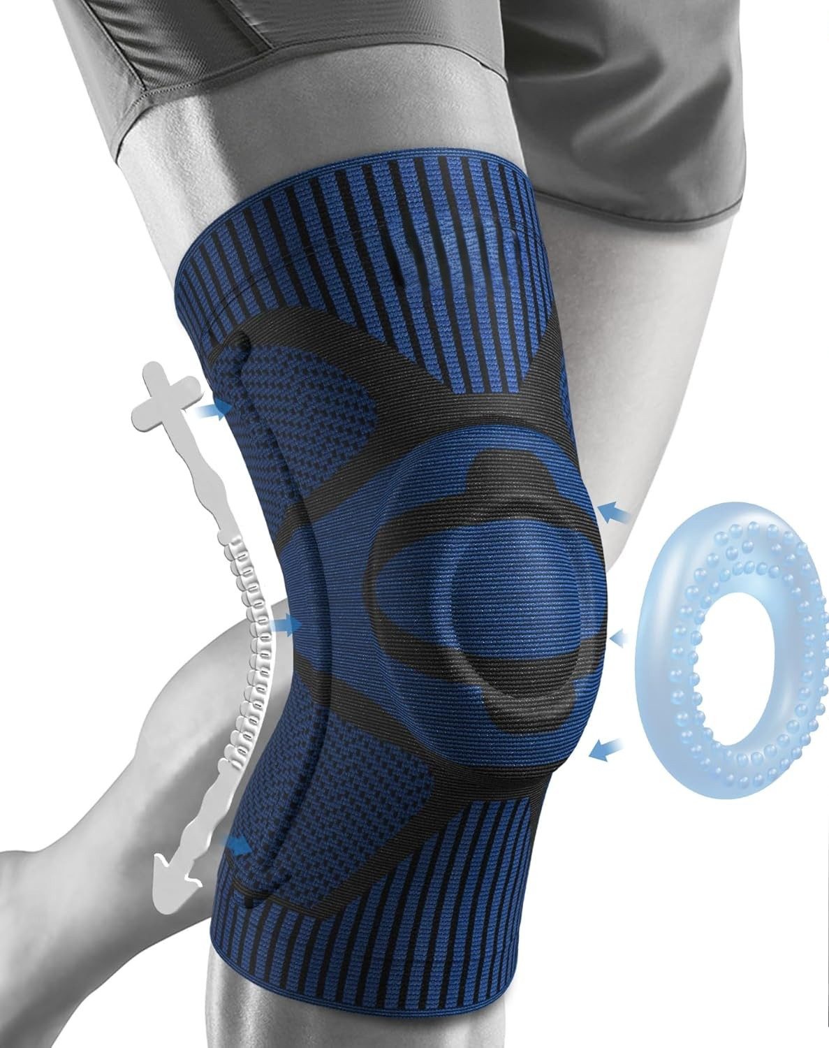 LA CUTE Kniebandage Kniestütze Dunkelblau Stabilität Gelenkschutz Sport & Alltag (Kniebandage, Stabilisierung, Sport & Alltag, Prävention, Rehabilitation, Einzelbandage Kniegelenk, wiederverwendbar, flexibel, Komfort), Atmungsaktiv, flexibel, schmerzlindernd, rutschfest, komfortabel