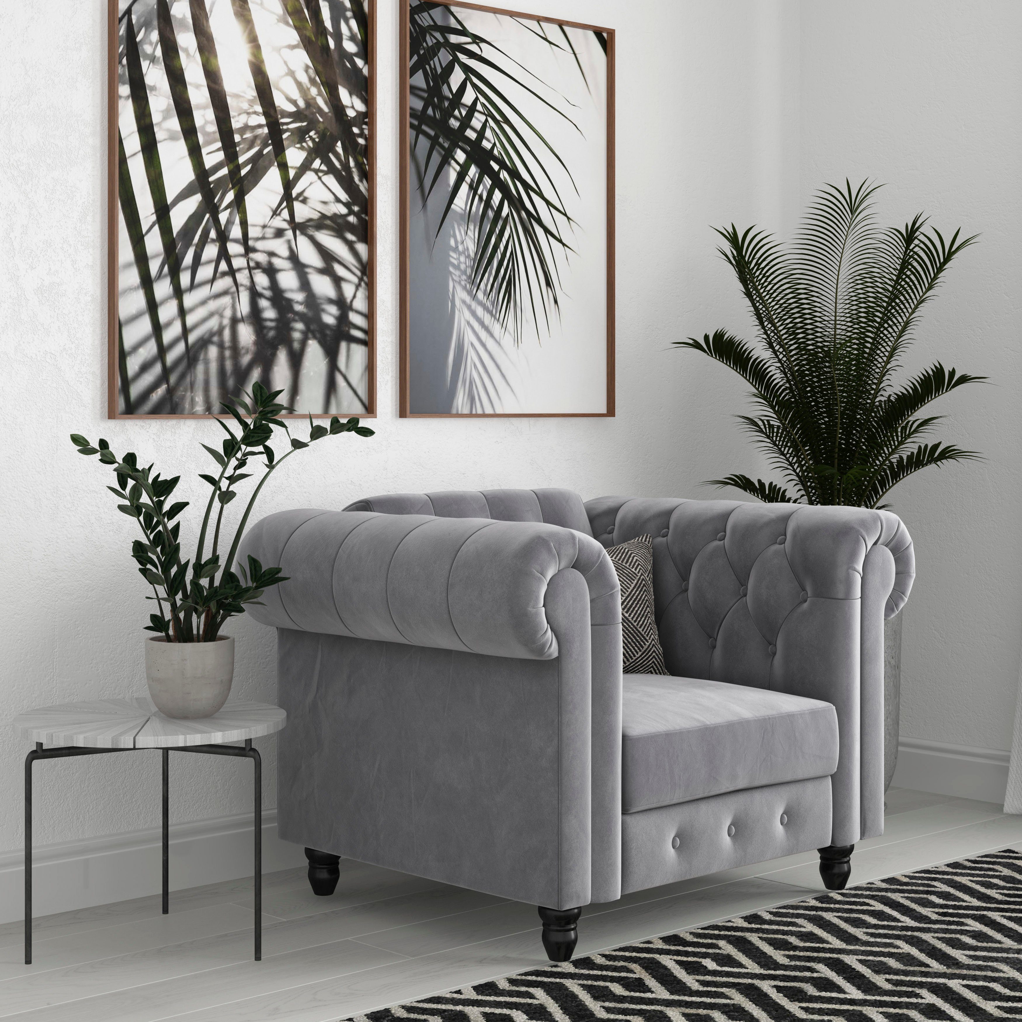 Dorel Home Chesterfield-Sessel Felix, mit Rückenlehne 3-fach verstellbar, Beine Massivholz, Sitzhöhe 46 cm