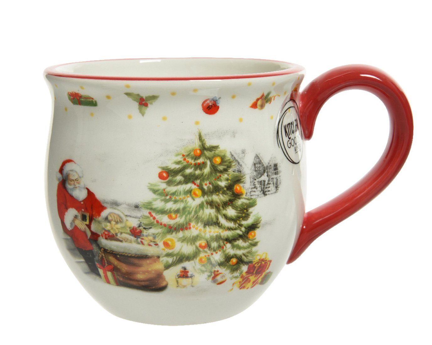 Decoris season decorations Tasse, Tasse mit Weihnachtsmann Dolomit 9cm weiß / rot 1 Stück