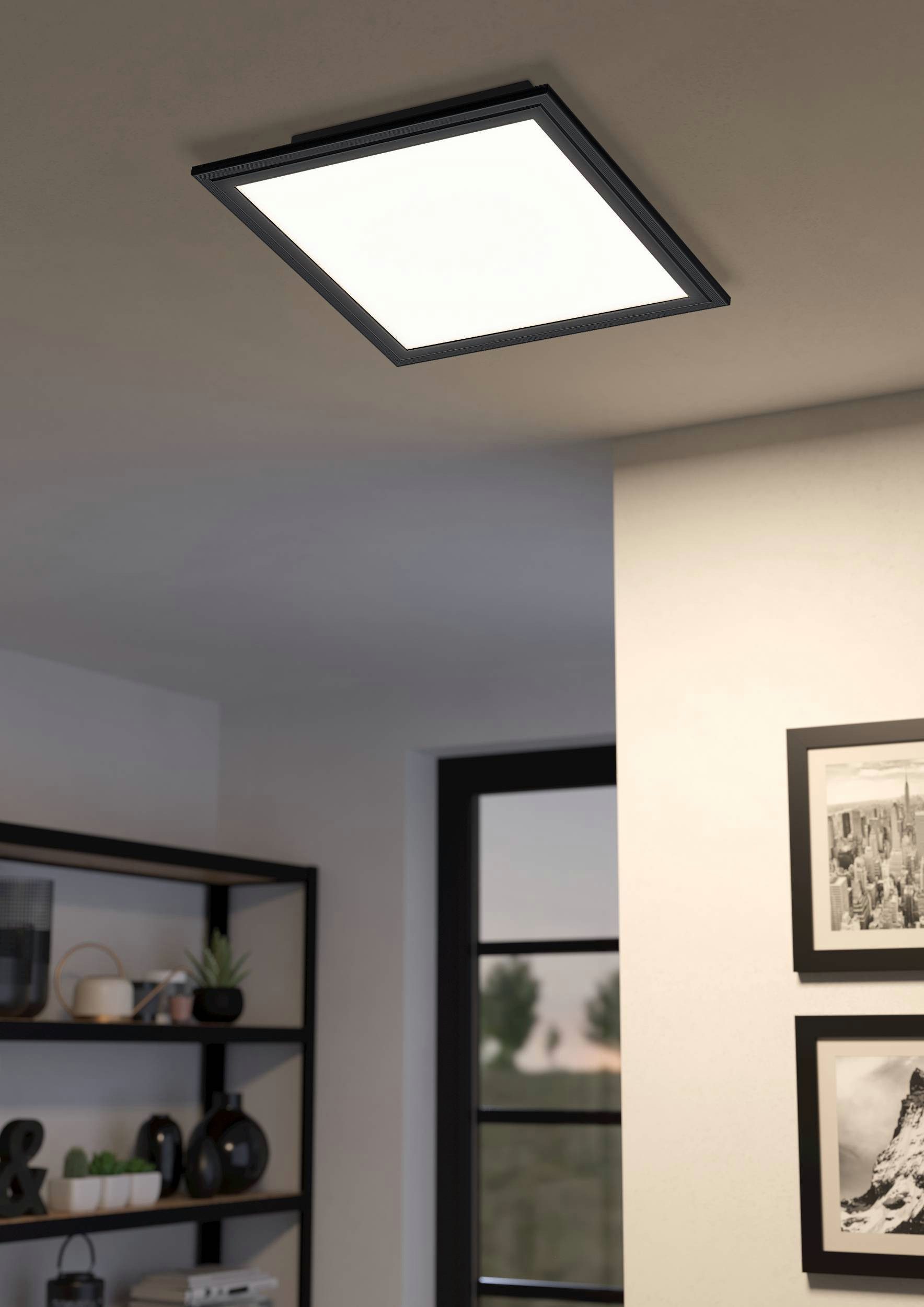 EGLO Deckenleuchte Salobrena 1 Deckenlampe, weiß und schwarz, Aufbaulampe, Flurlampe, LED fest integriert, Neutralweiß, Aufbauleuchte für Büro, Flur und Küche, Bürolampe, 30x30 cm