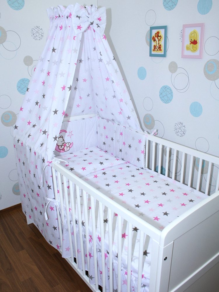 Babybettwäsche Baby Bettset -5-6 teiliges Set mit Vollstoff Himmel Nestchen- BÄRCHEN