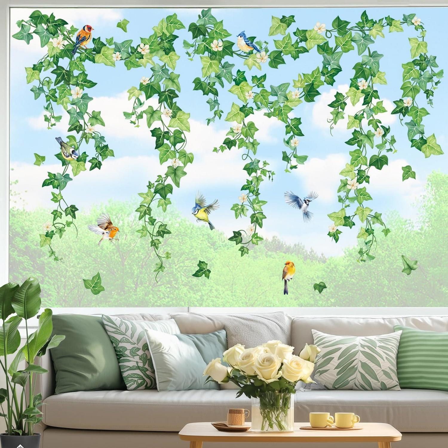 LuxusKollektion Fensterbild Fensteraufkleber Hängende Rebe Grün Efeu Blätter