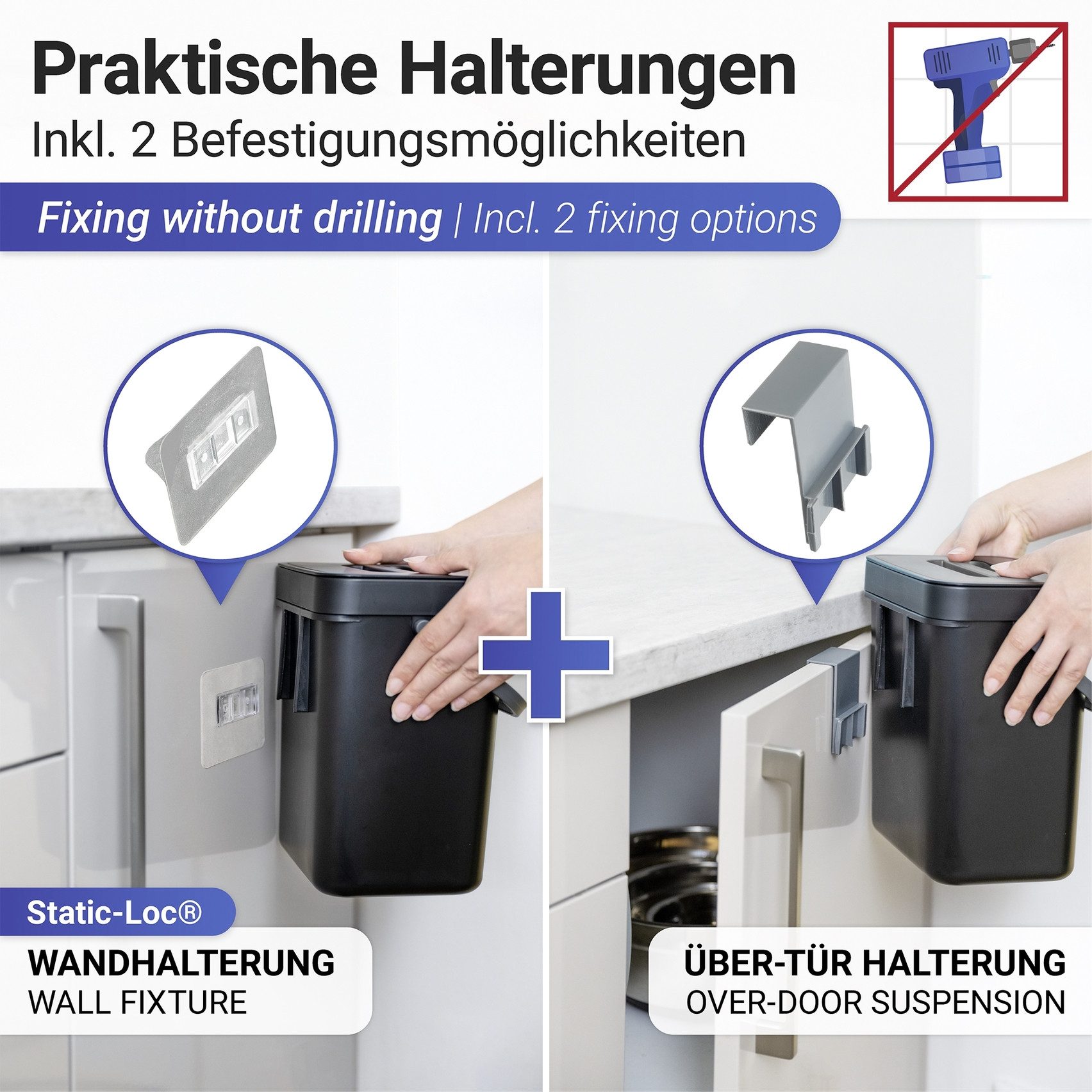 WENKO Mülleimer Modell Tago, Abfalleimer für die Küche zum Einhängen, mit Griff, 5 L
