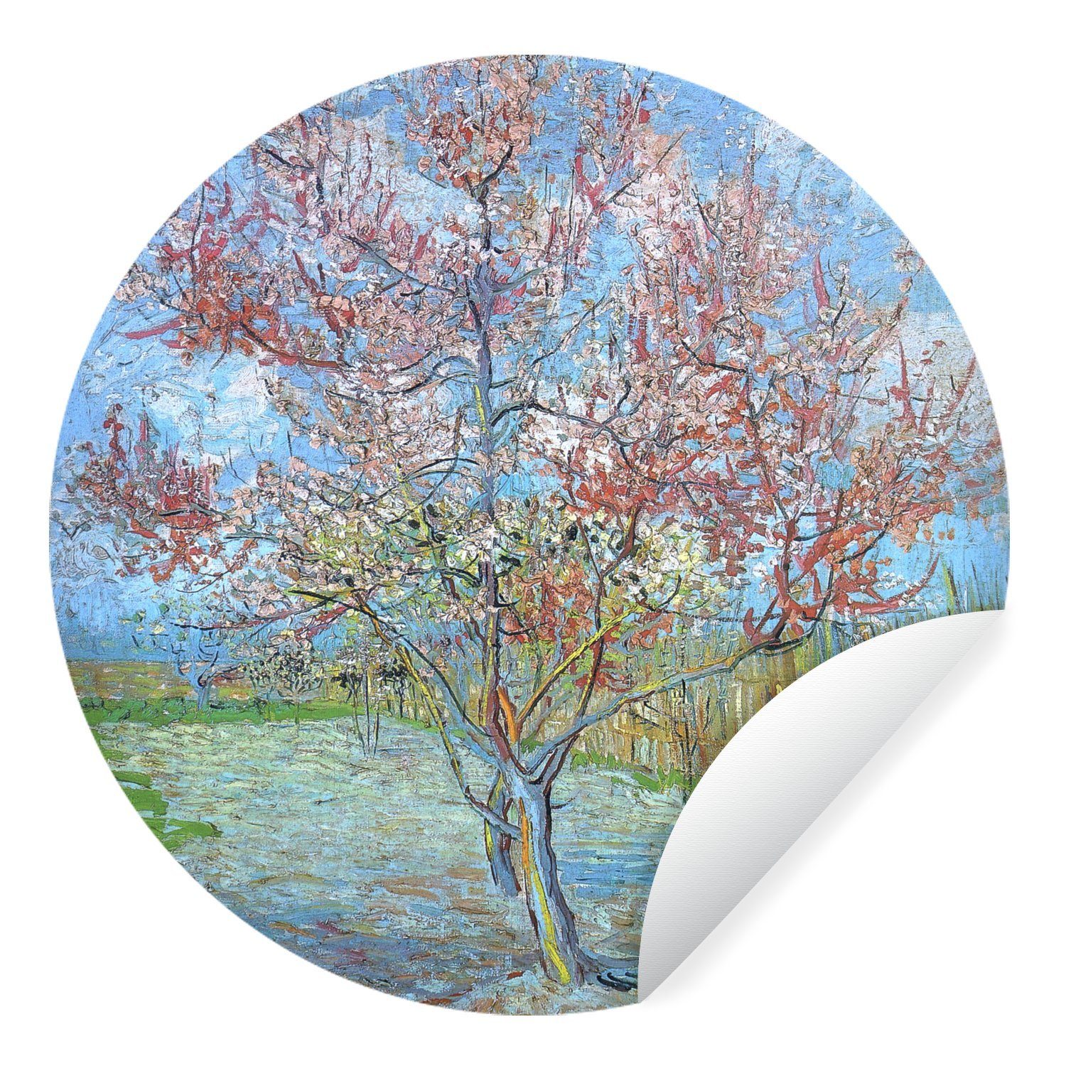 MuchoWow Wandsticker Der rosa Pfirsichbaum - Gemälde von Vincent van Gogh (1 St), Tapetenkreis für Kinderzimmer, Tapetenaufkleber, Rund, Wohnzimmer
