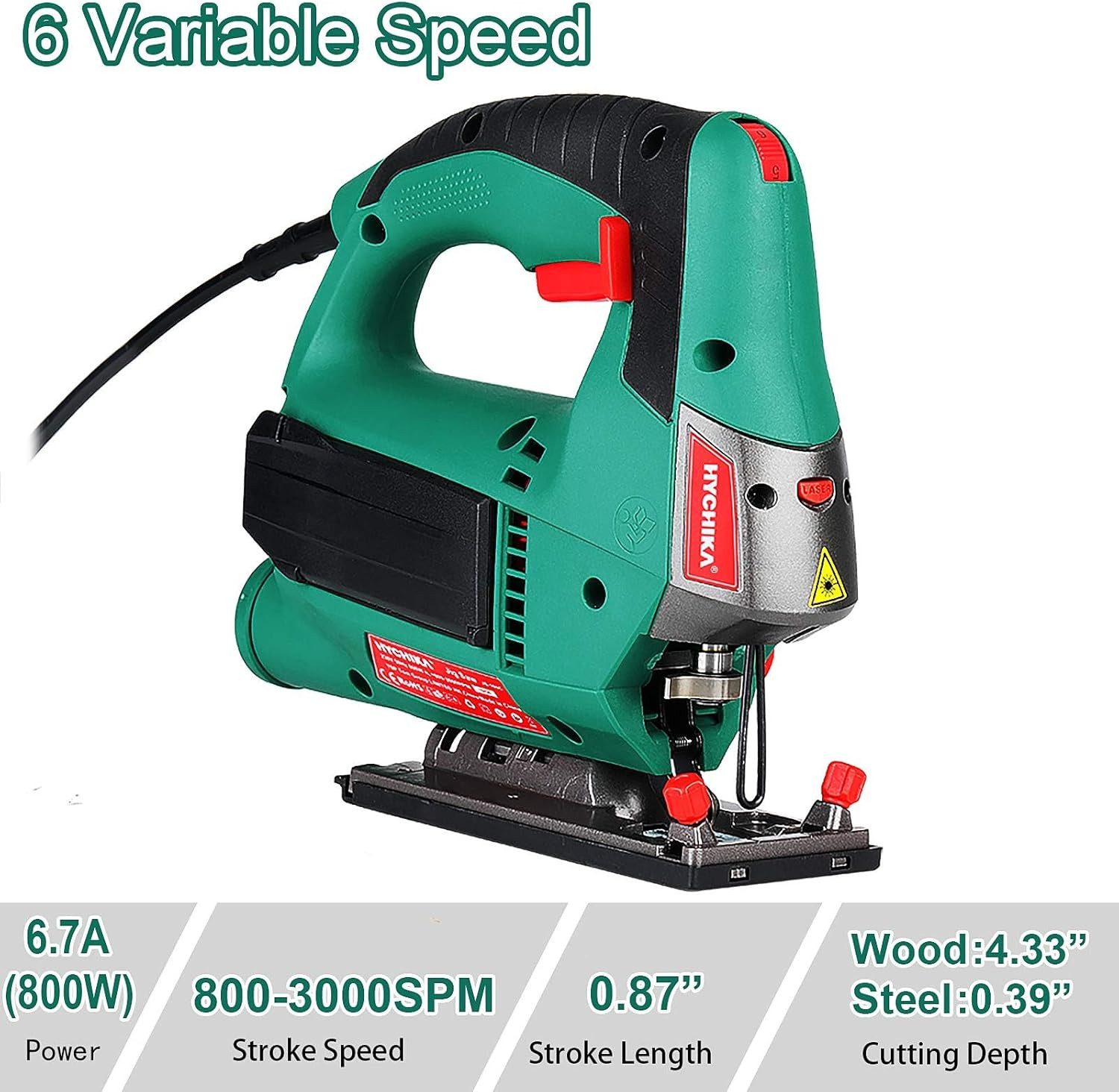 HYCHIKA Stichsäge Hychika Electric Jigsaw,800 W Max Wood Cutting Depth 110 mm