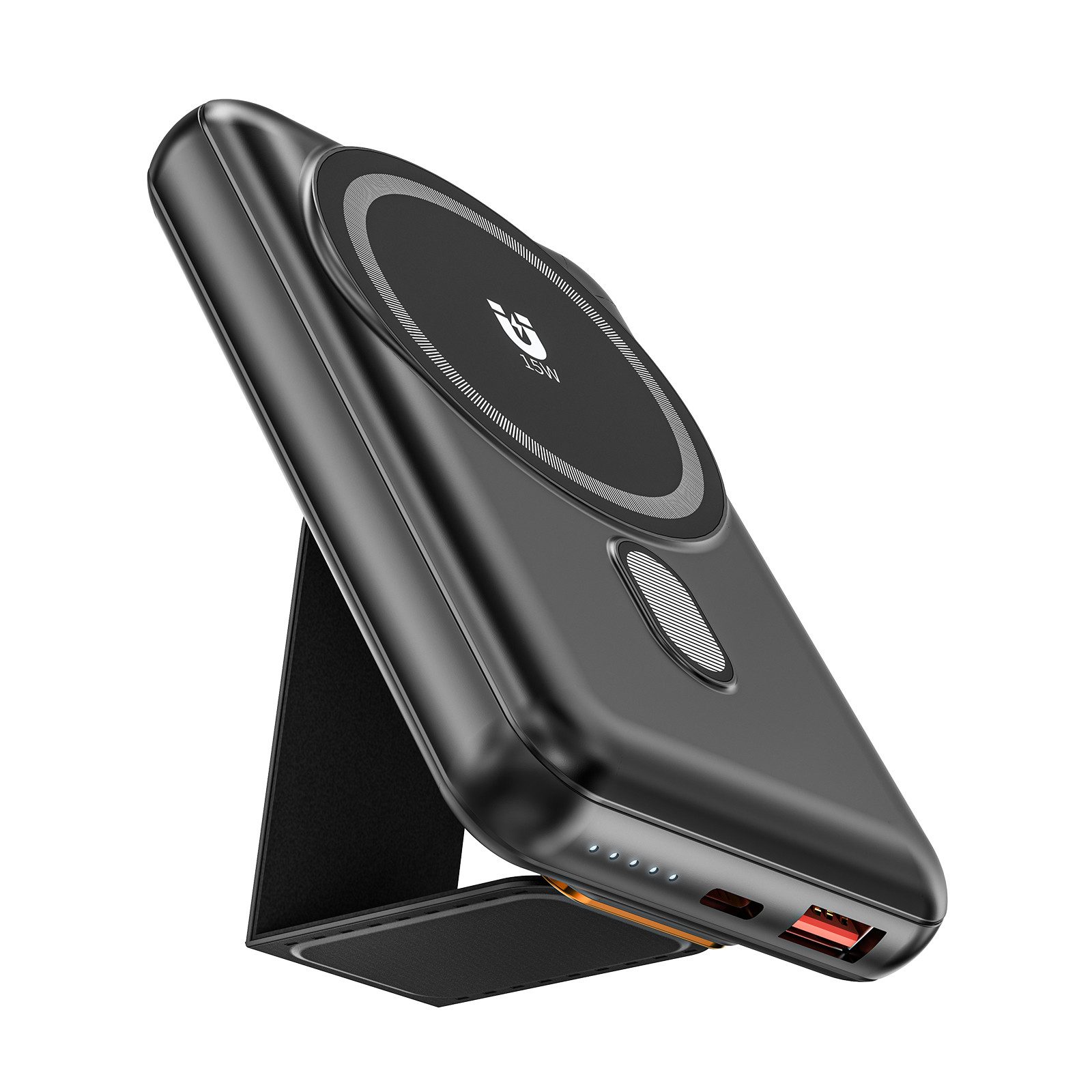 Pdgrid 10000mAh 15W Ultra dünn & leicht Tragbares Magnetische Ladegerät Powerbank Schnellladung; mit Halterung 10000 mAh, Typ-C + USB-C-Dualschnittstelle