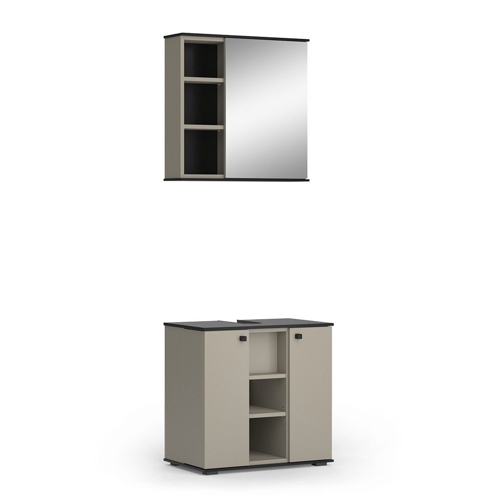 Badmöbel-Set Joli, Greige/Schwarz, 2 Teile