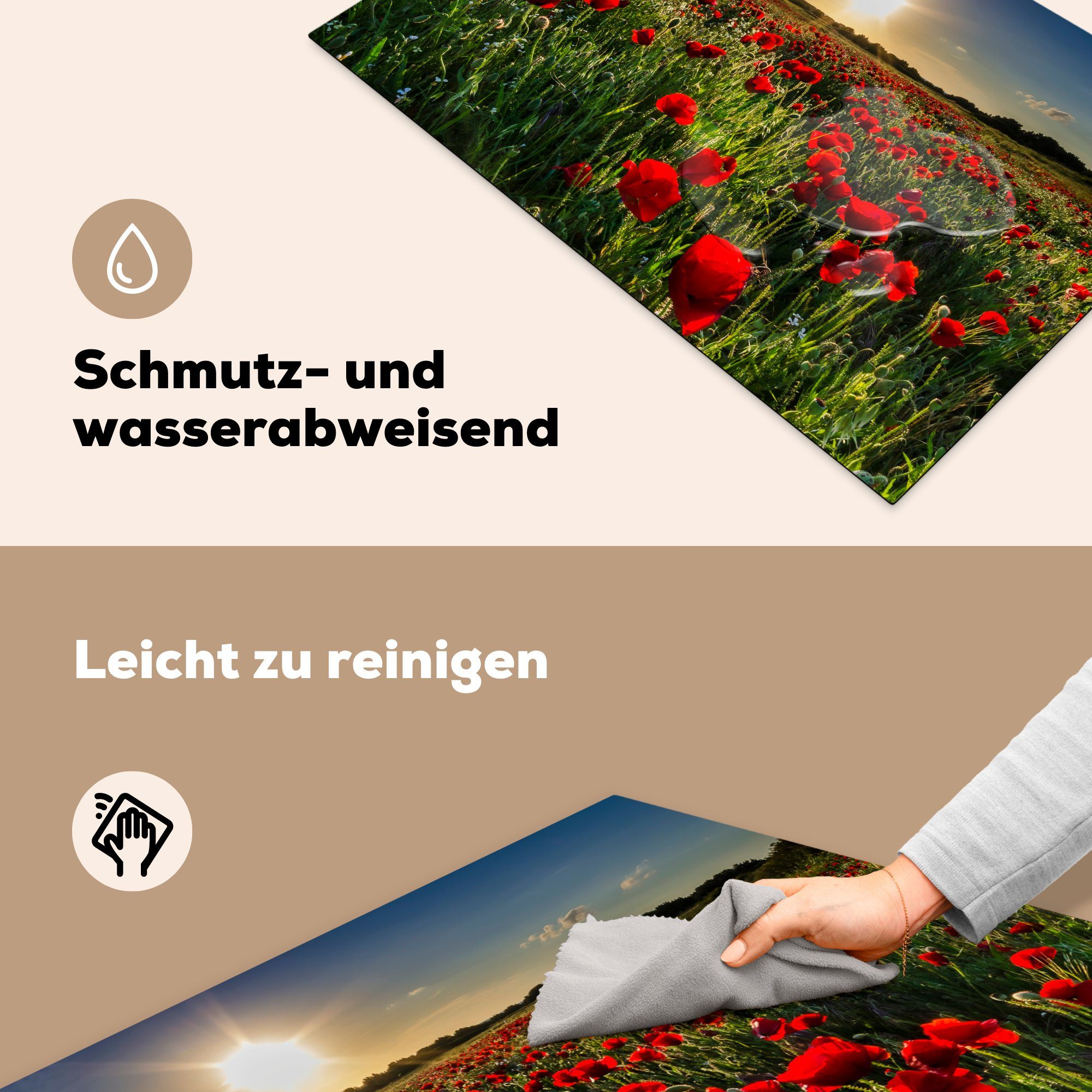 MuchoWow Herdblende-/Abdeckplatte Wiese Vinyl, in cm, küche, tlg), Ceranfeldabdeckung Insel Griechenland, die (1 81x52 Induktionskochfeld Kos für Schutz der Mohnblumen auf mit