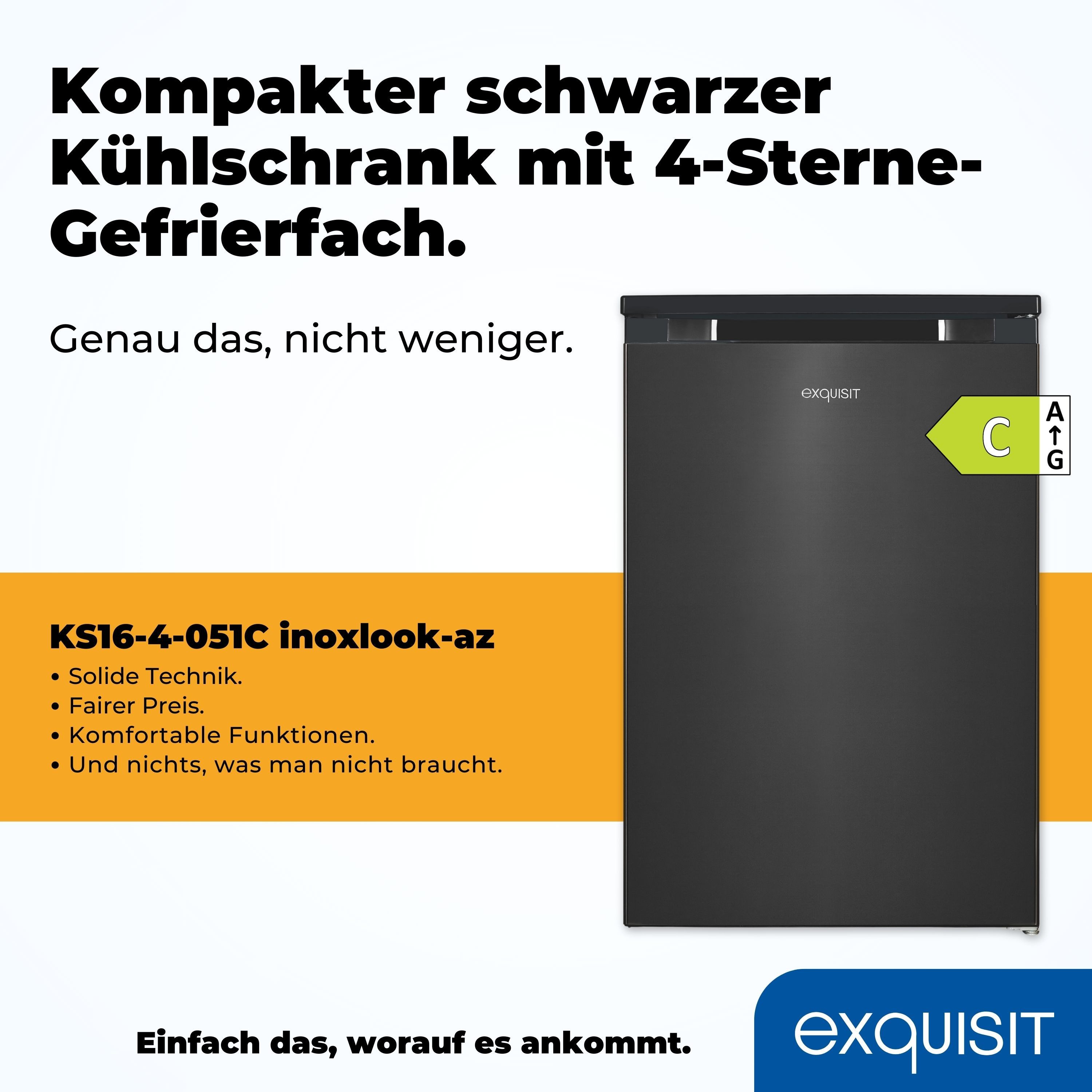 exquisit Kühlschrank KS16-4-051C, 84,5 cm hoch, 54,9 cm breit, 107 L Mini-Kombi: stufenlos regulierbar, hell & für jede Küche