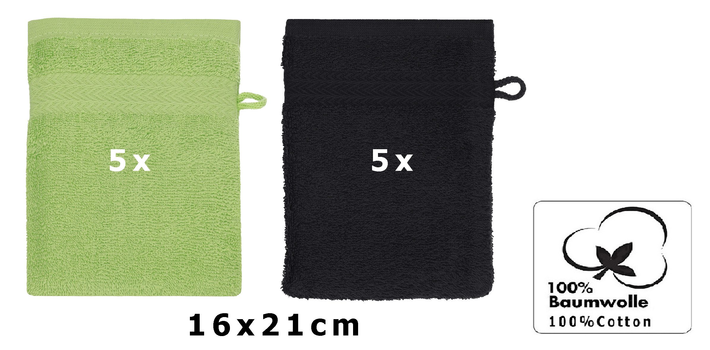 Betz Waschhandschuh 10 Stück Premium 16x21 cm Farbe schwarz und apfelgrün, (Set, 10-St)