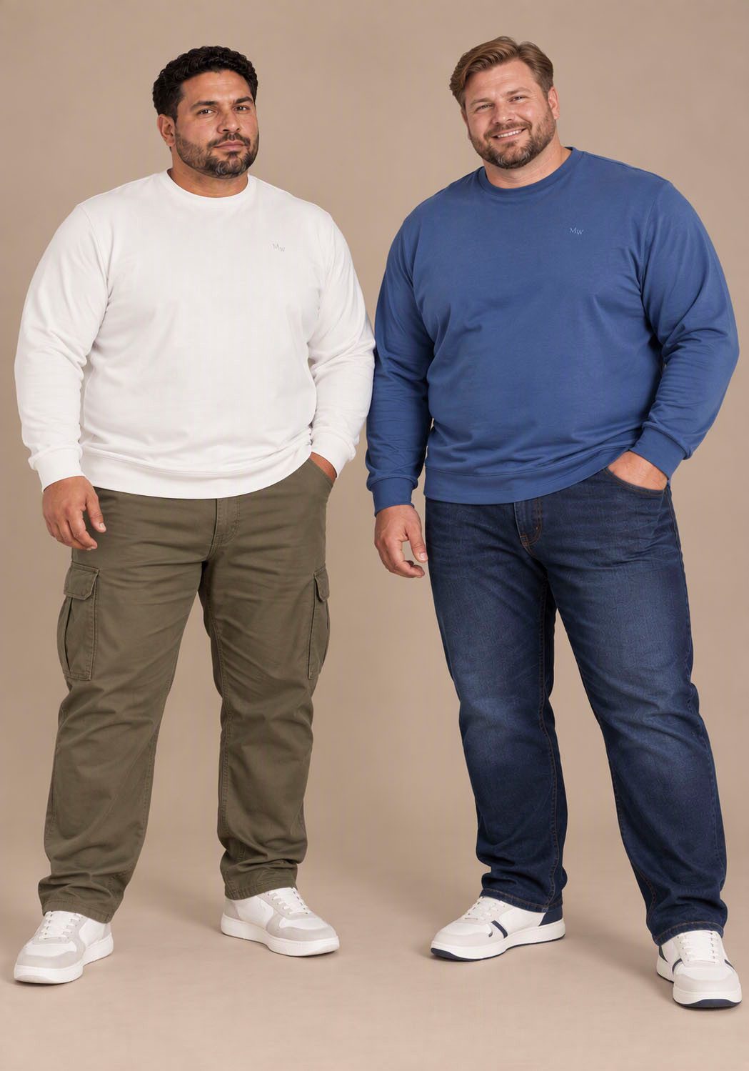 Man's World Plus Rundhalsshirt auch in Grosse Größen bis Gr. 7XL Bauch-Fit (2-er Pack) normaler Schnitt, Langarm, unifarbenes Basic – Bild 5 von 5
