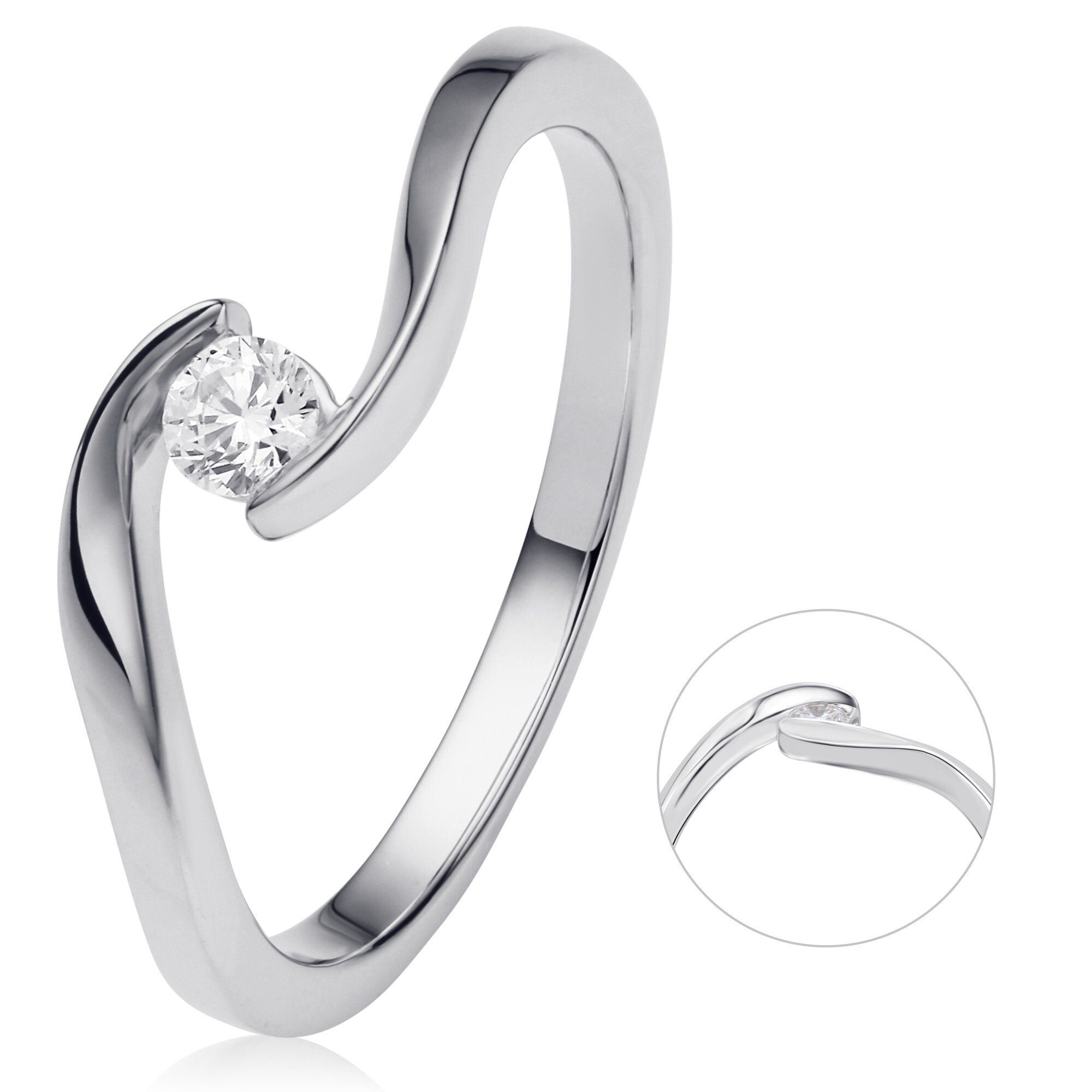 Schmuck Damen 585 Brillant Gold ELEMENT Ring Diamant Spannfassung ONE ct Diamantring 0,10 aus Weißgold, Spannfassung