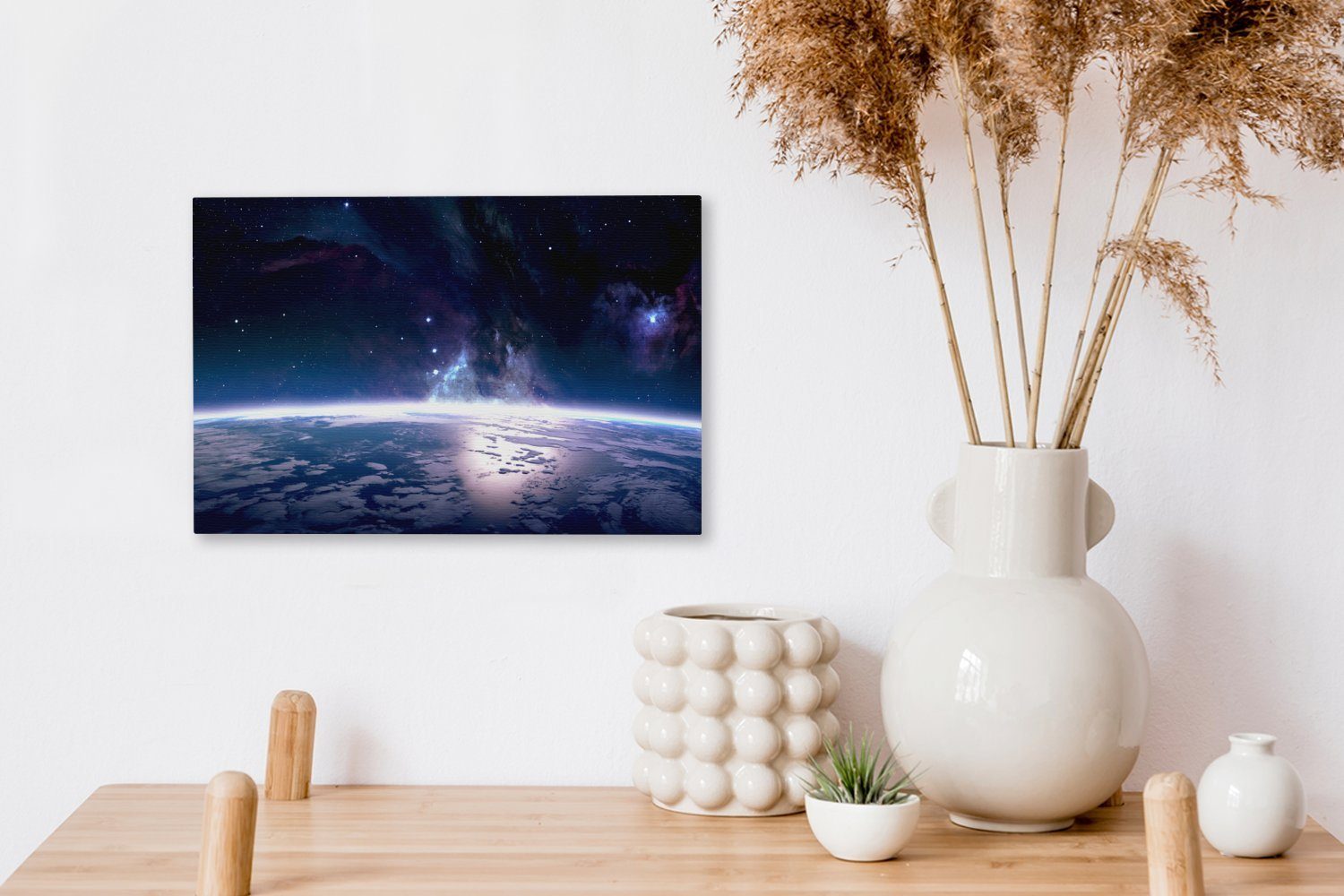 OneMillionCanvasses® Leinwandbild Weltraum - cm Leinwandbilder, Wandbild Aufhängefertig, - Wanddeko, (1 30x20 St), Licht, Erde