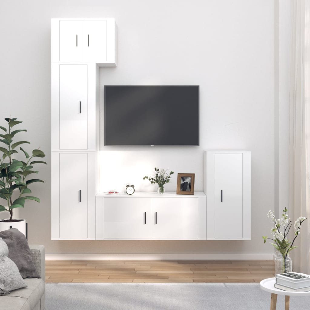 furnicato TV-Schrank 5-tlg. TV-Schrank-Set Hochglanz-Weiß Holzwerkstoff