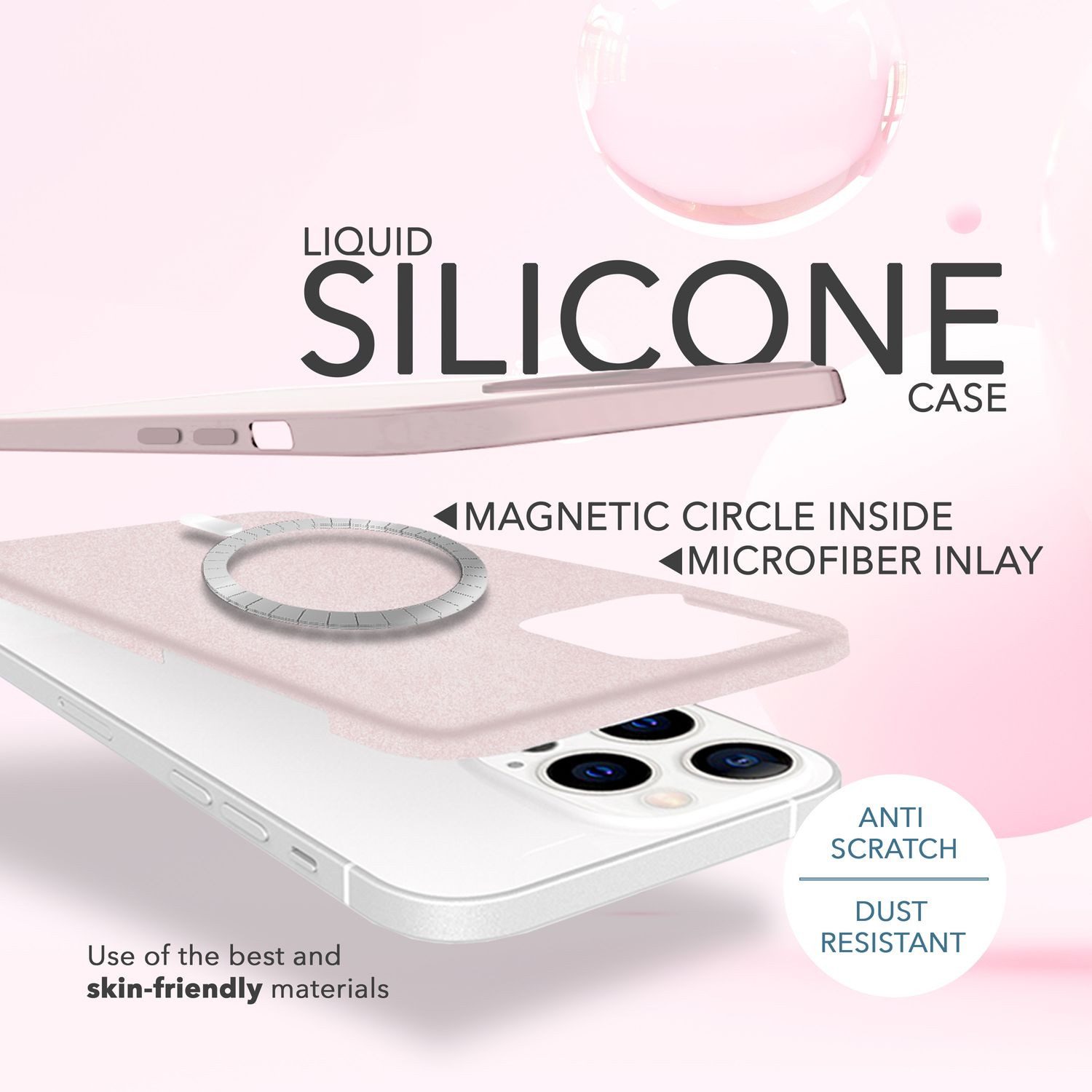Nalia Smartphone-Hülle Apple iPhone 14 Pro 15,5 cm (6,1 Zoll), Liquid Silikon Hülle / MagSafe Funktion / 2x Schutzglas / Anti-Schmutz