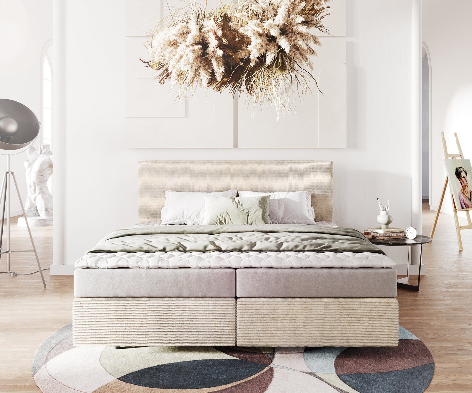 DELIFE Boxspringbett Dream-Well, Cord Beige 180x200 günstig online kaufen