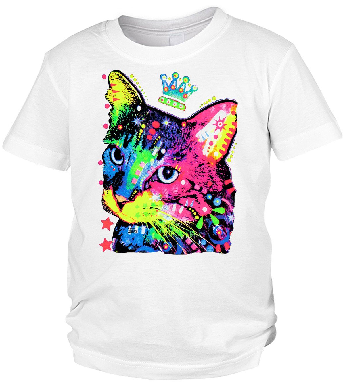Tini - Shirts Print-Shirt Katzen Motiv Kindershirt Katze mit Krone - buntes Katzenshirt für Kinder : Thinking Cat Crowned