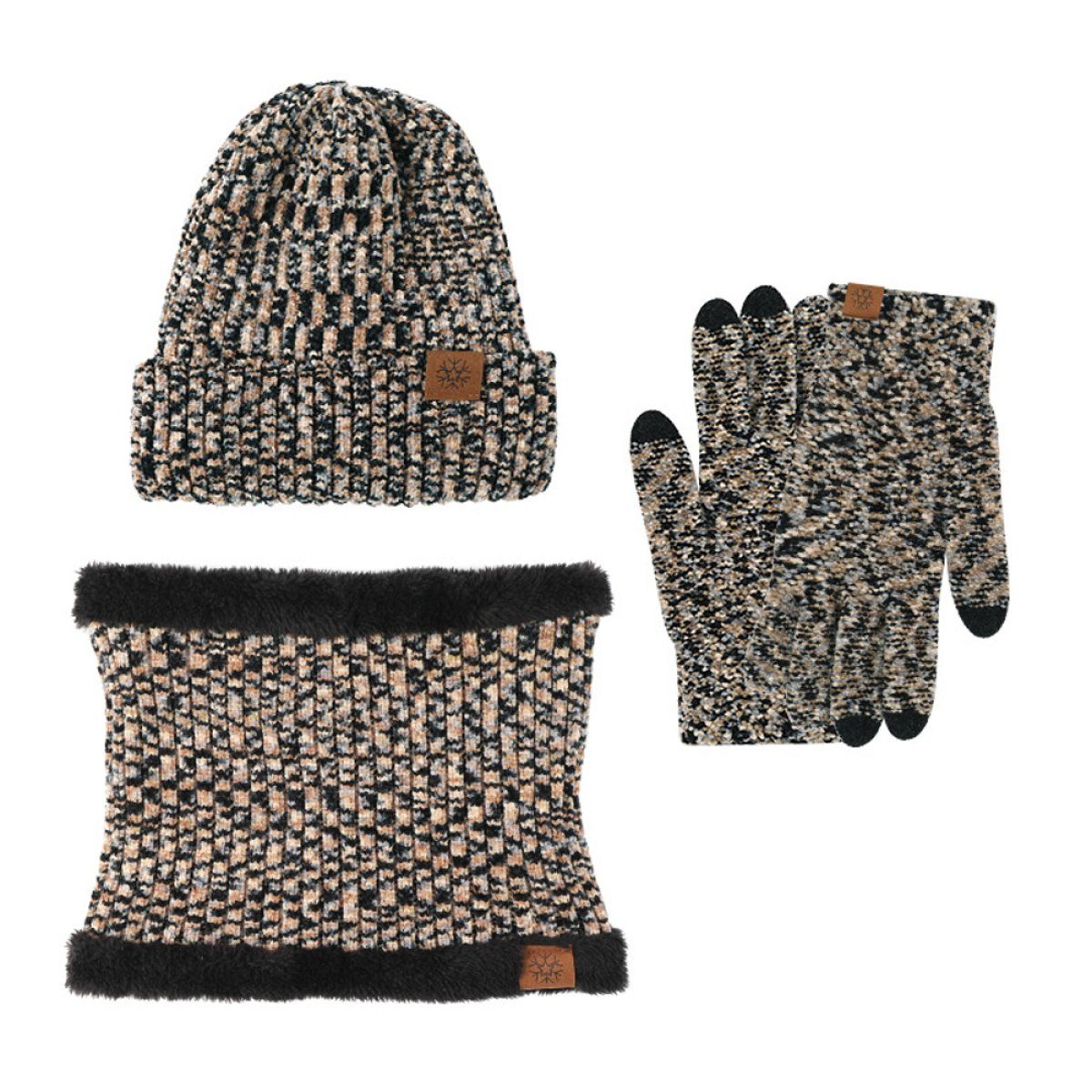 ZmdecQna Mütze & Schal Wintermütze Warm Strickmütze und Schal Handschuh Set für Universal schwarz+grau+braun