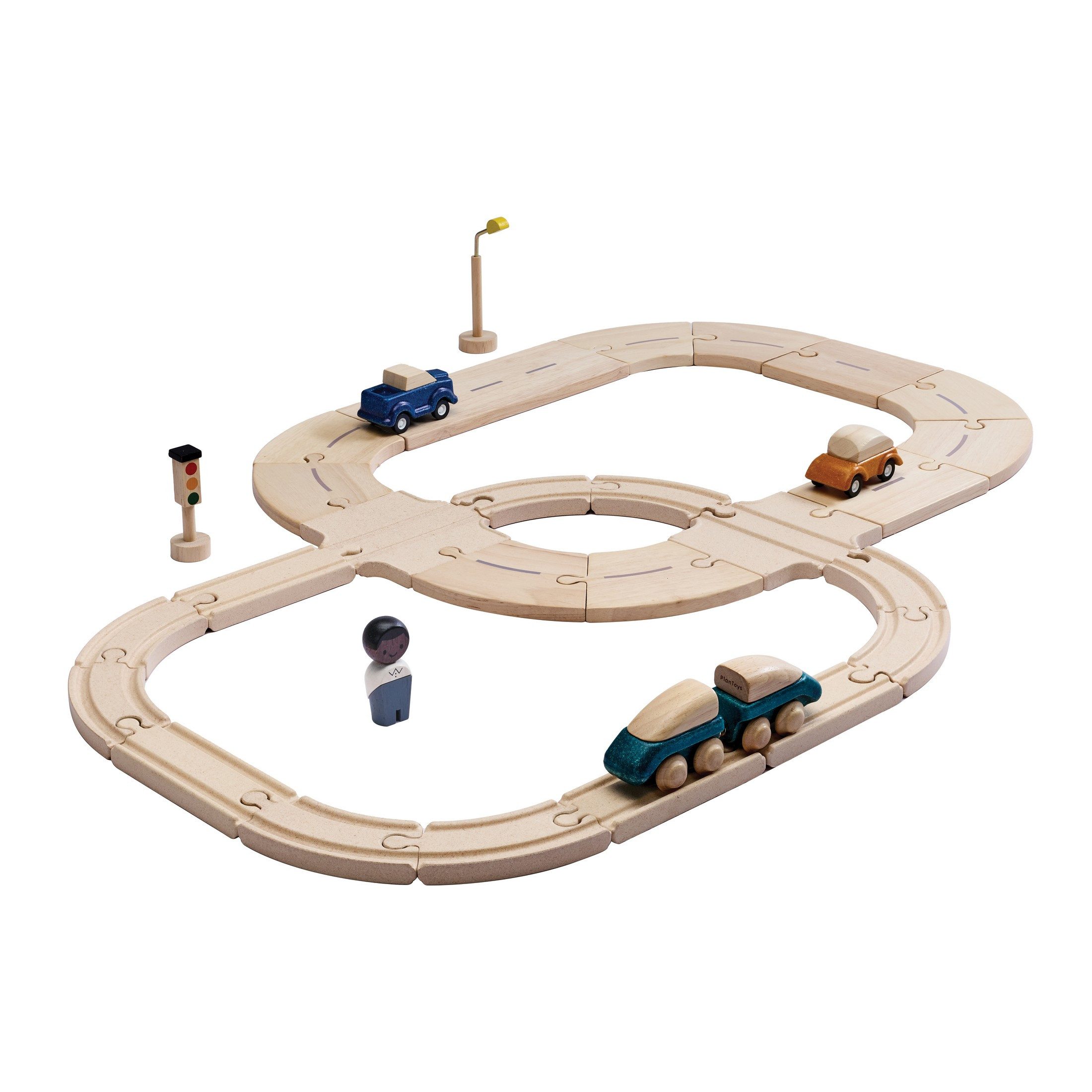 Plantoys Spielzeug-Zug PlanToys- Mein Erstes Schienen- & Straßenset - ab 3 Jahre, (Komplettset, 31-tlg)