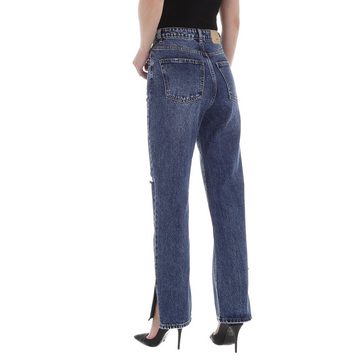 Ital-Design Weite Jeans Damen Freizeit Destroyed-Look High Waist Jeans in Blau