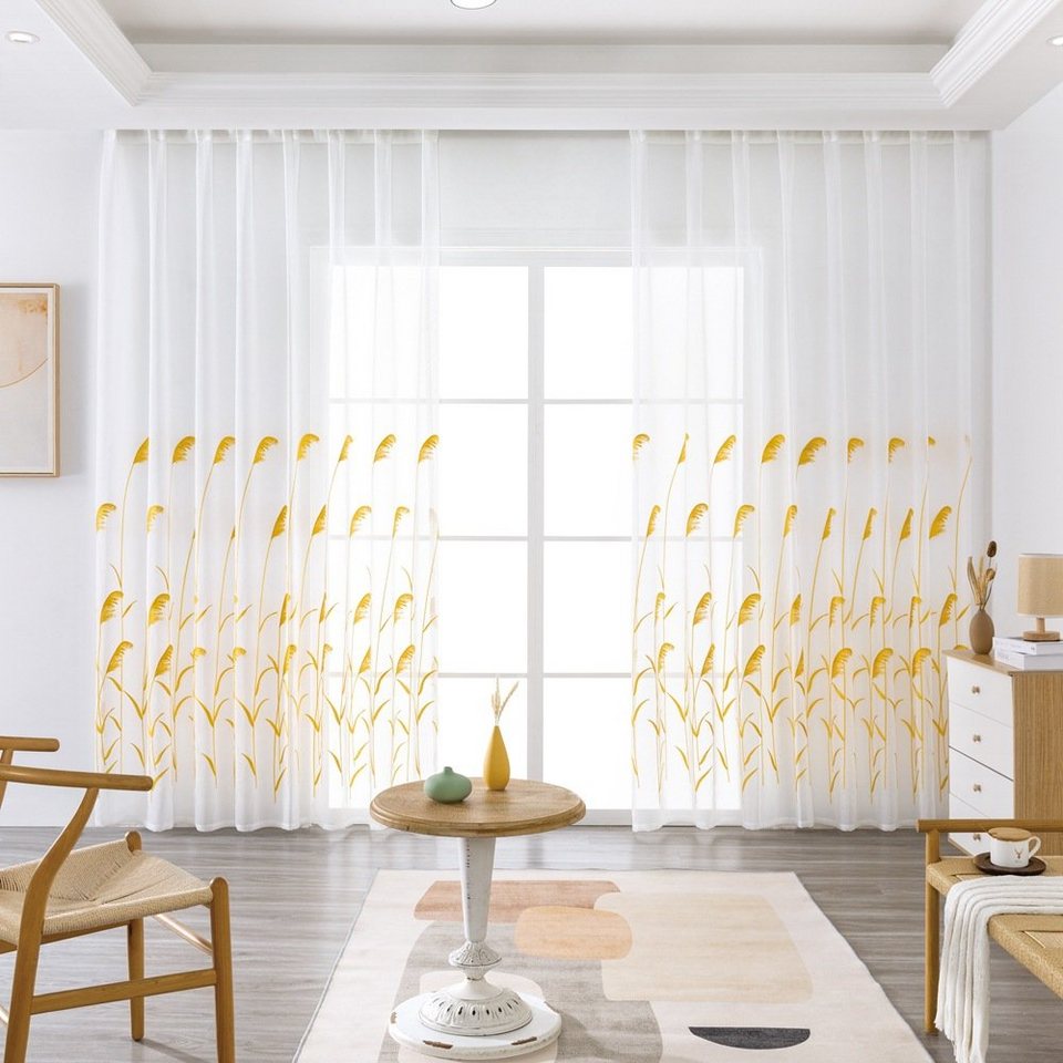 gardine transparent wohnzimmer schlafzimmer vorhang stickerei, scohome,  vertikale vorhänge mit perforationsstickerei
