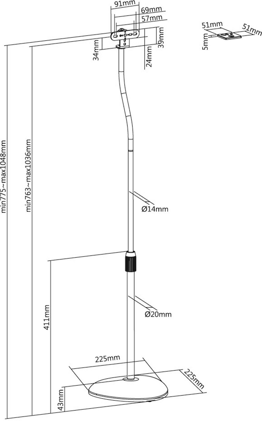 HALTERUNGSPROFI Lautsprecherständer S05 schwarz, (Höhenverstellbar, Spikes, Bodenschoner, verschiedene Montageoptionen)