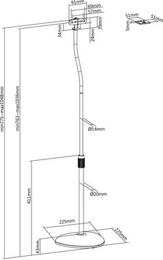 HALTERUNGSPROFI S05 schwarz Lautsprecherständer, (Höhenverstellbar, Spikes, Bodenschoner, verschiedene Montageoptionen)