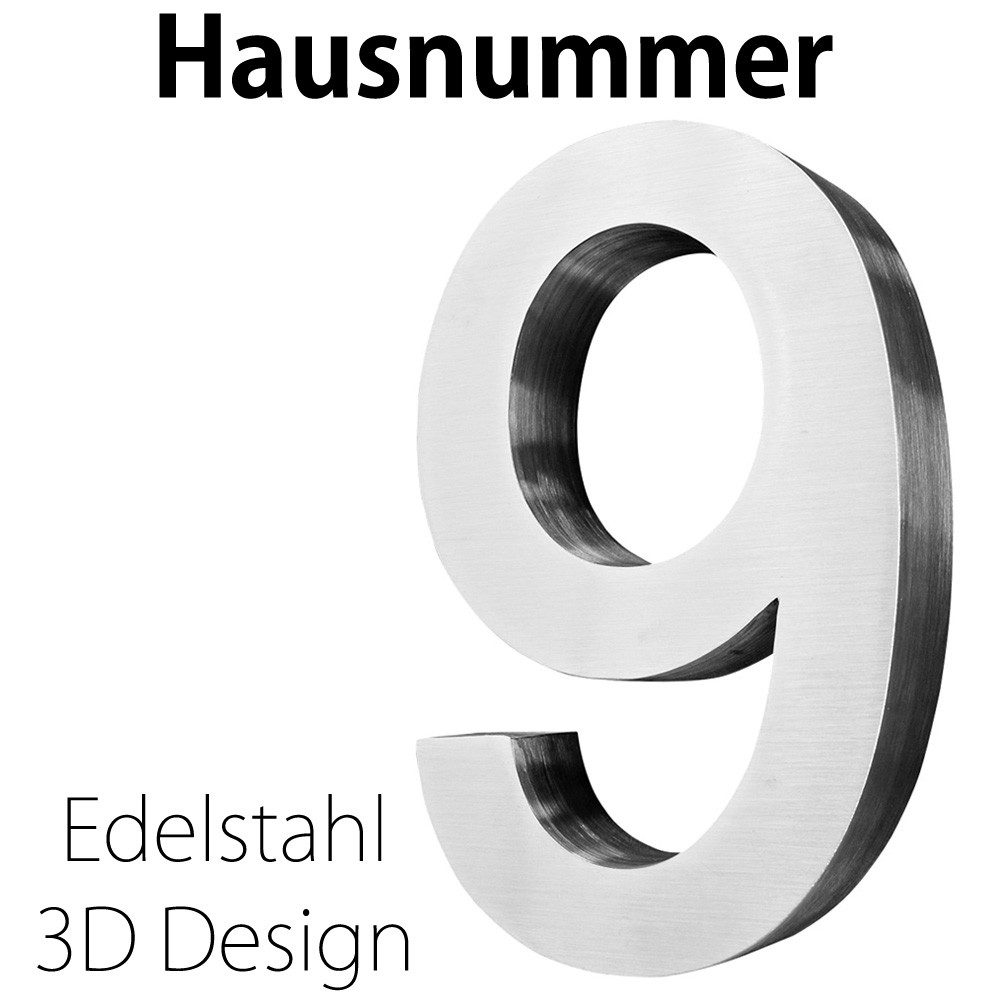 V2Aox Hausnummer Edelstahl Hausnummer 20 cm Hausnummernschild Hausnummer 9 Schild 3D