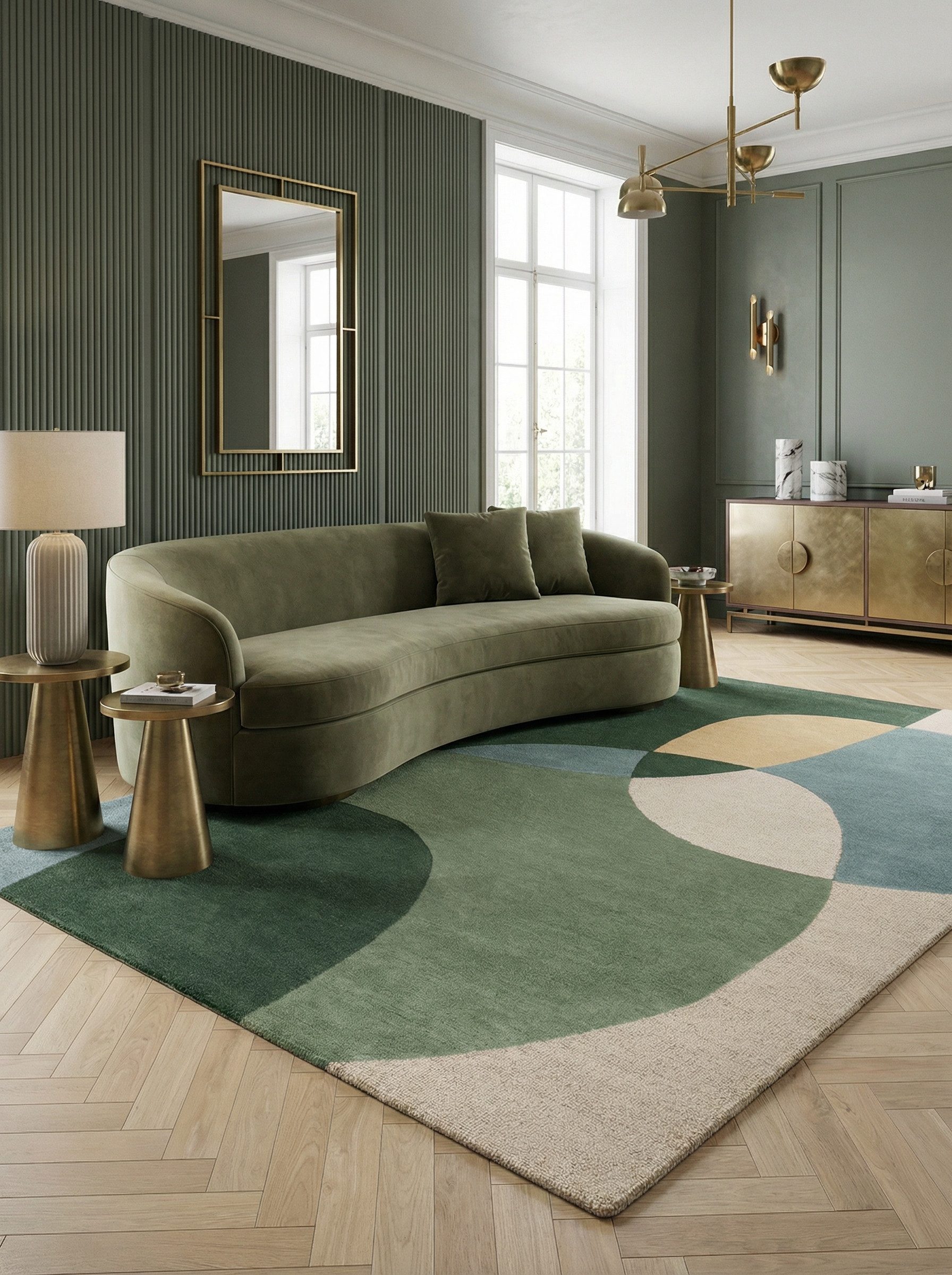 KADIMA DESIGN Wollteppich AIRE Teppich modern zeitlos reine Wolle Naturfaser 120x170 Grün/Blau, Rechteckig, Höhe: 12 mm, 8 mm Kurzflor, fußbodenheizungsgeeignet, weich, hochwertig, 3200 g/m²