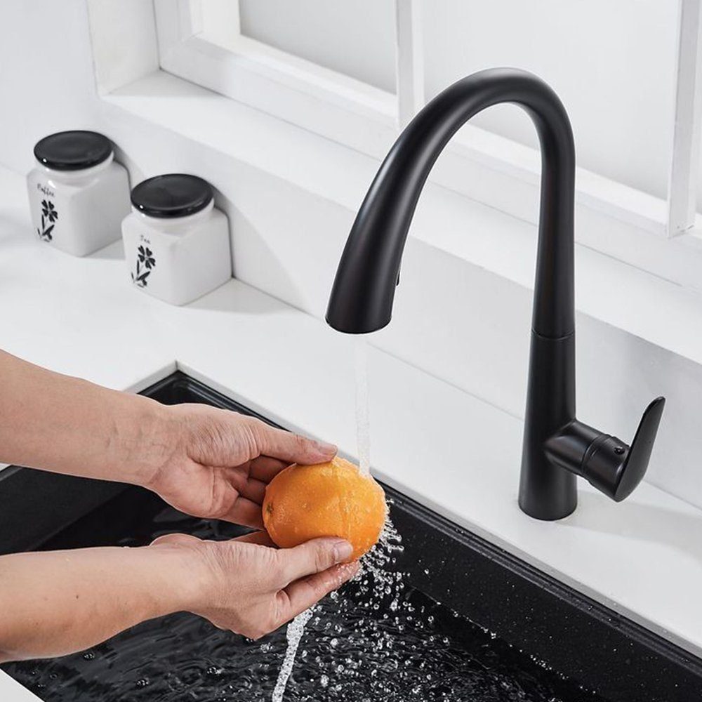 Küchenarmatur mit herausziehen Spritzgerät einzigen Handgriff 360 ° schwenkbar Messing Mischer Gewindebohrer UK