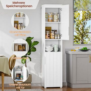 MSMASK Hochschrank Badezimmerschrank Schmal, mit 2 Türen und 1 offenem Fach Schmaler Schrank für Badezimmer Wohnzimmer Küche 33,5x39,5x190 cm