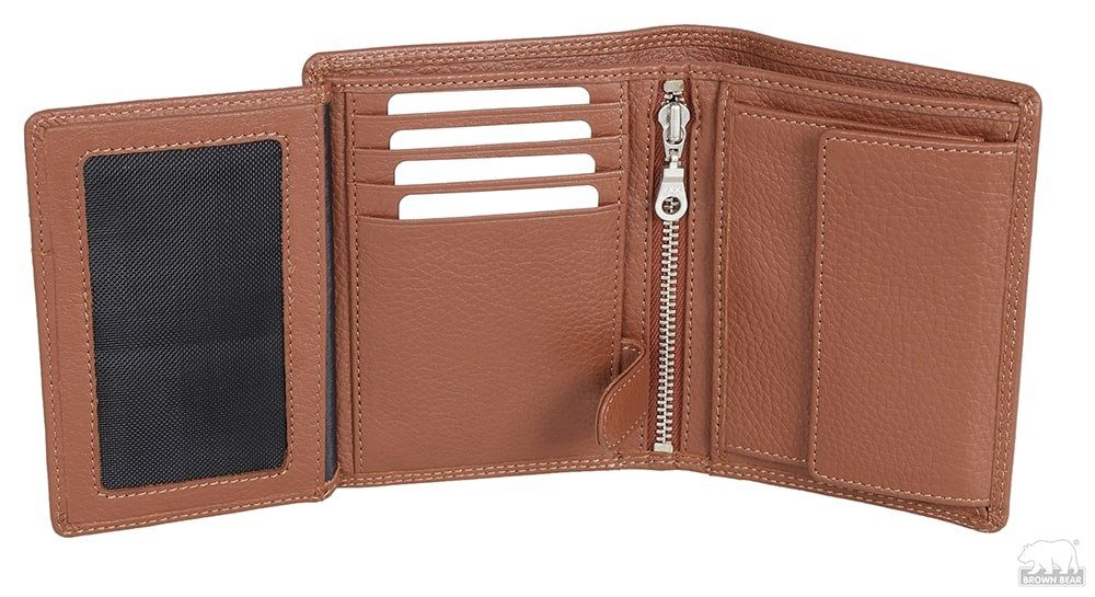 Lederbörse mit LF - Cognac Brieftasche Geldbörse Münzfach 8005 Brown Braun Schutz D RFID Bear Braun-Camel, Classic Farbe: