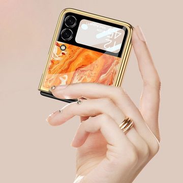 Wigento Handyhülle Für Samsung Galaxy Z Flip3 5G Electroplating Painted Glas Case Hart Cover Handy Tasche Hülle Etuis Weiß