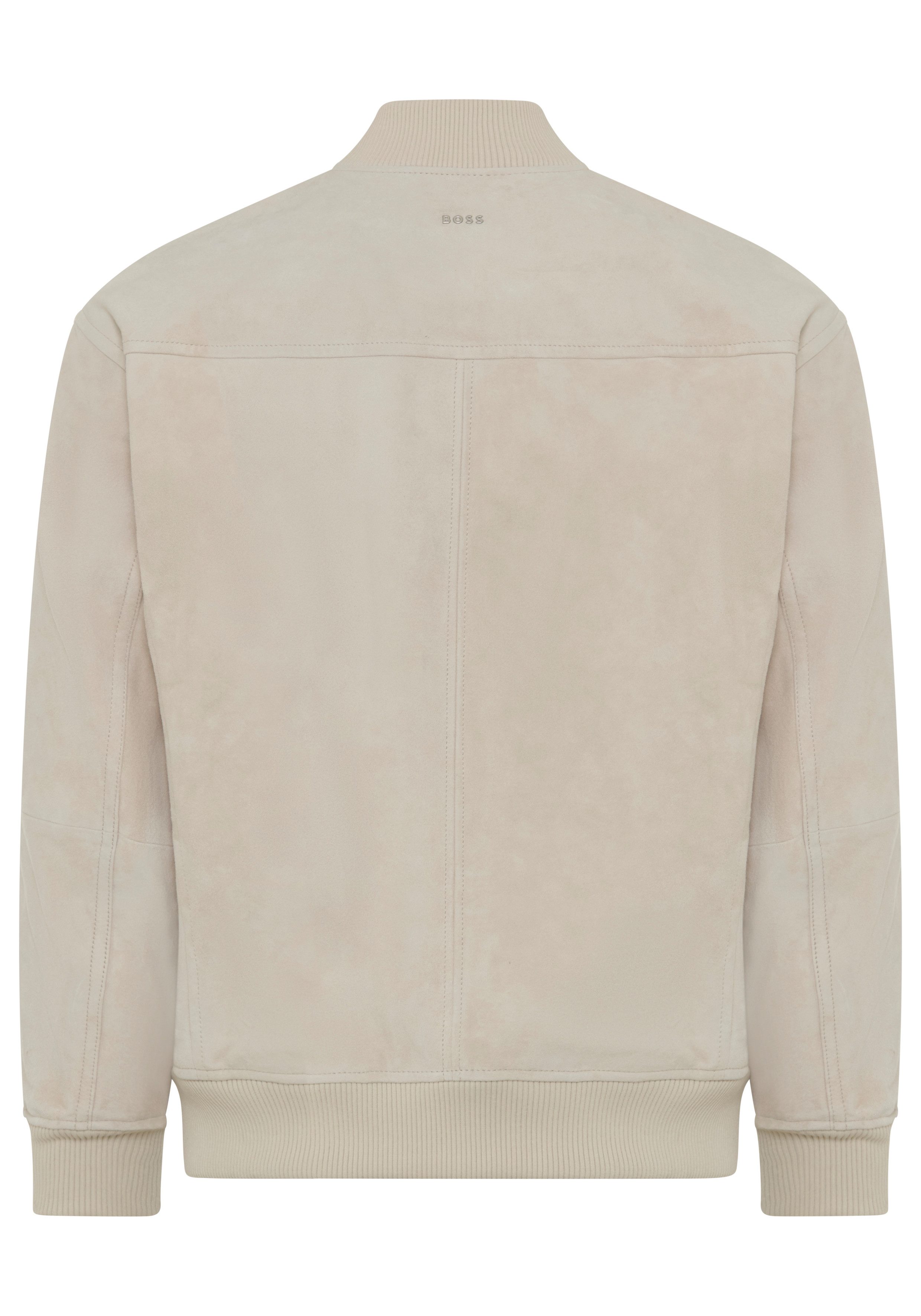 BOSS ORANGE Lederjacke Jonorve Weiches Ziegenveloursleder, Relaxed Fit, Rippstrickbündchen