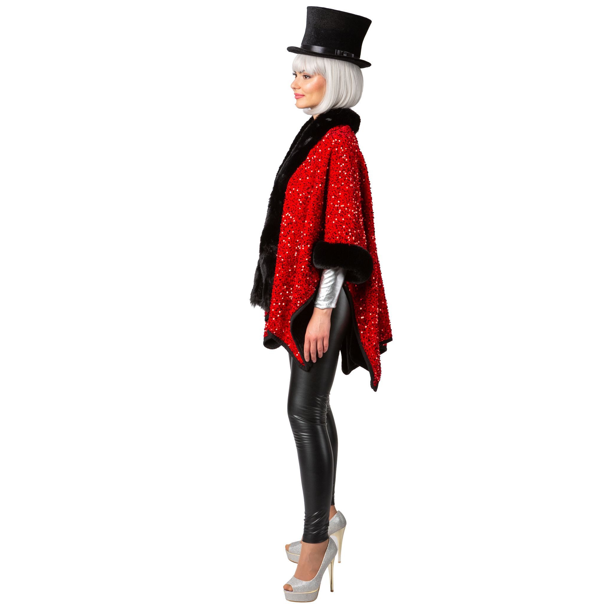 Orlob Kostüm Zirkusdirektor Poncho Rot Schwarz Pailletten Damen
