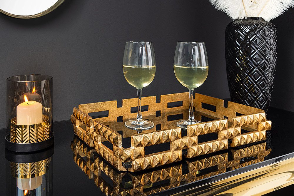 riess-ambiente Dekotablett VARIATION 40cm schwarz / gold · Ablagetablett aus Metall und Glas (Einzelartikel, 1 St), Accessoire · handmade · für Kerzen, Schmuck & Make-Up · Schlafzimmer