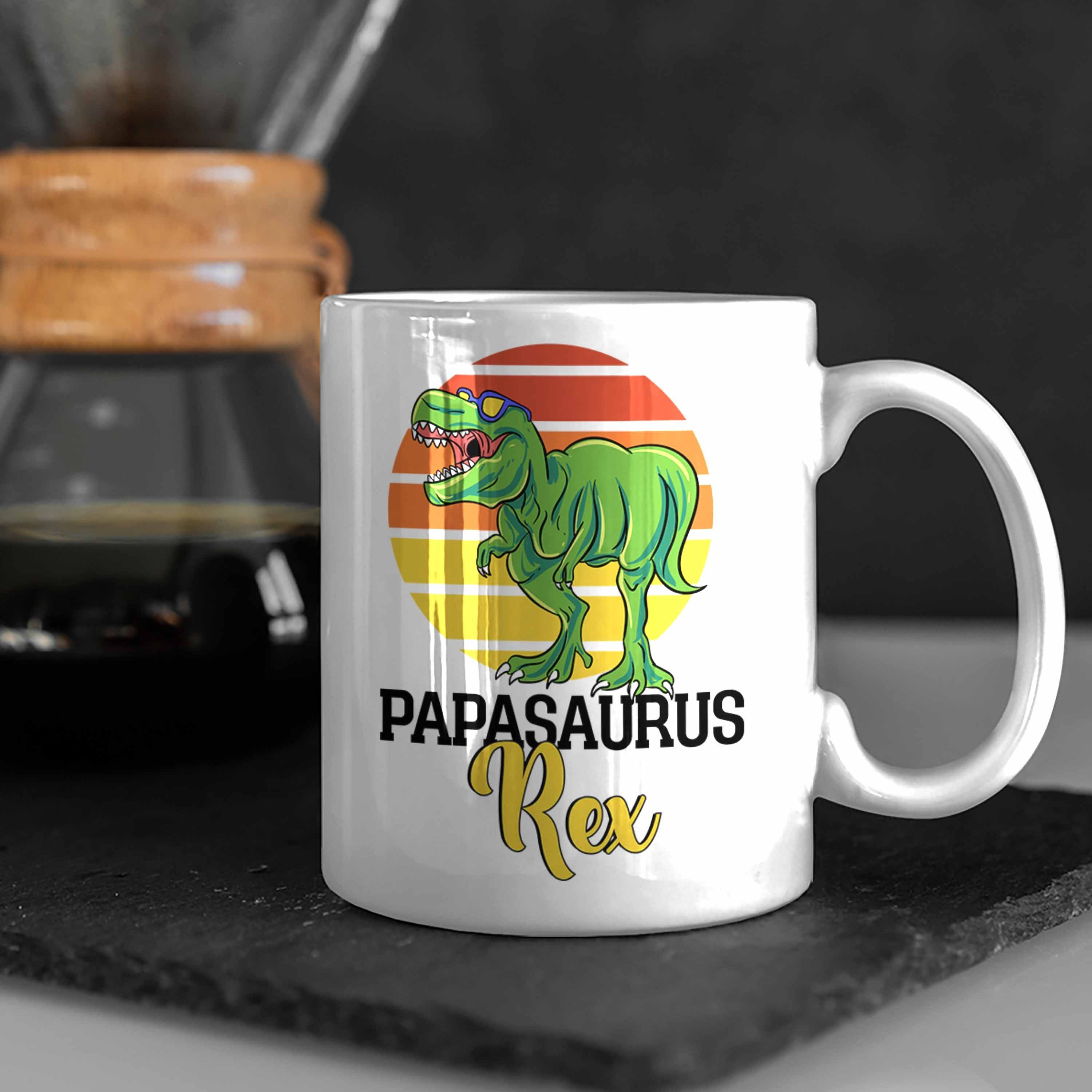Tasse "Papasaurus Rex" Geschenk Tasse Lustiges Papa Besten Trendation Vatertag Gesc für Weiss