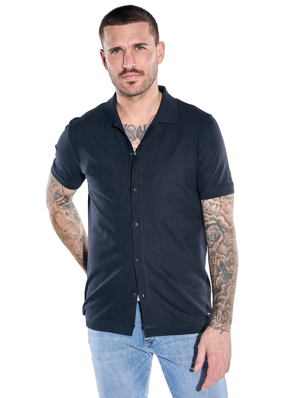 emilio adani Poloshirt Herren Poloshirt mit Knopfleiste, Saphirblau