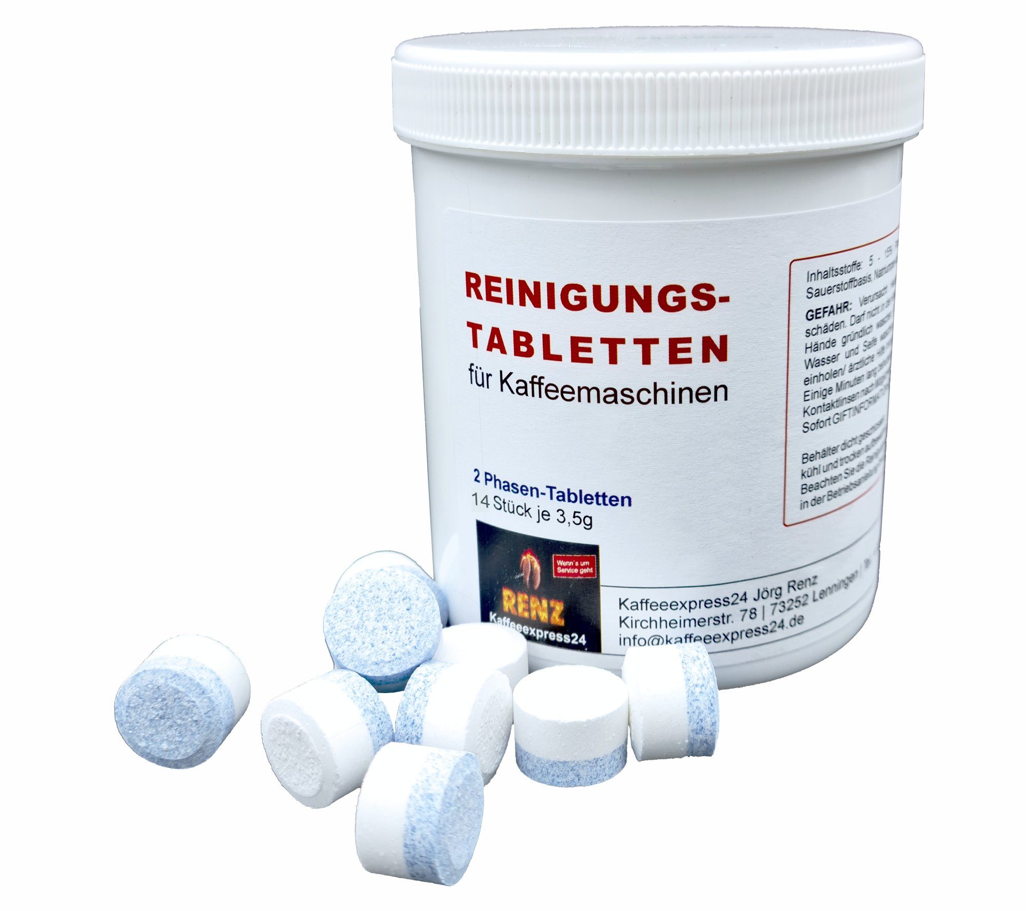 RENZ Reinigertabs 2-Phasen-Reinigungstabletten (passend für Jura Kaffeevollautomaten, [14-St. in wiederverschließbarer Dose)
