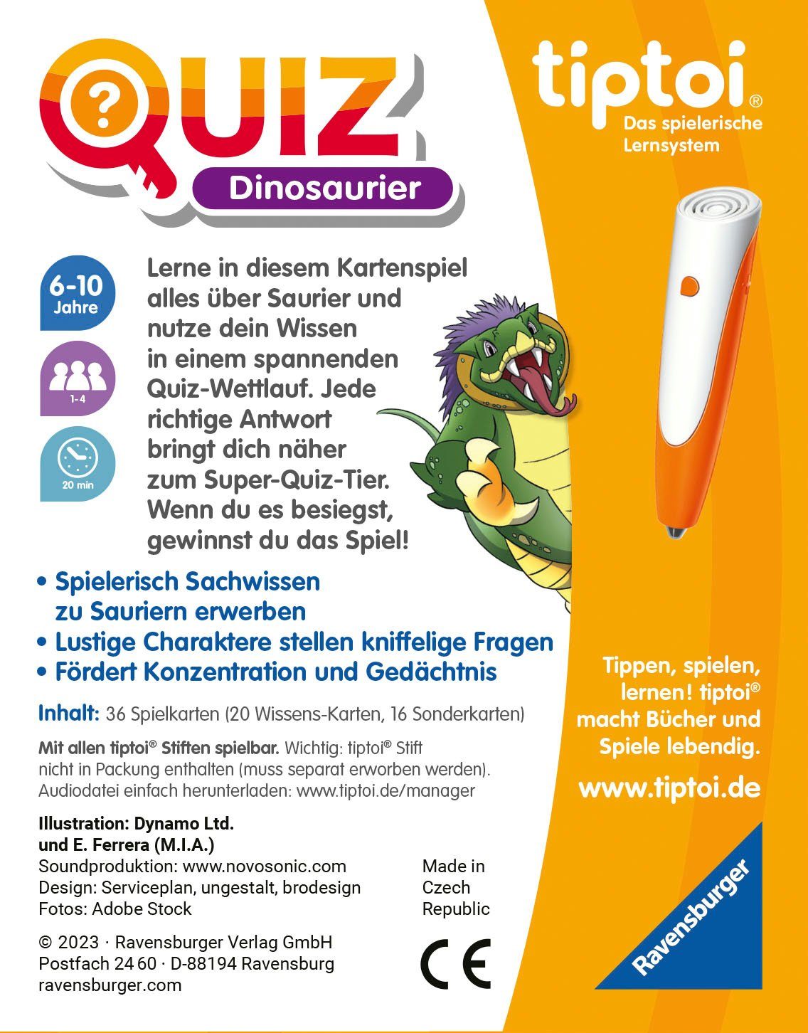 Ravensburger Spiel tiptoi® Quiz Dinosaurier, Kinderspiel, Made in Europe