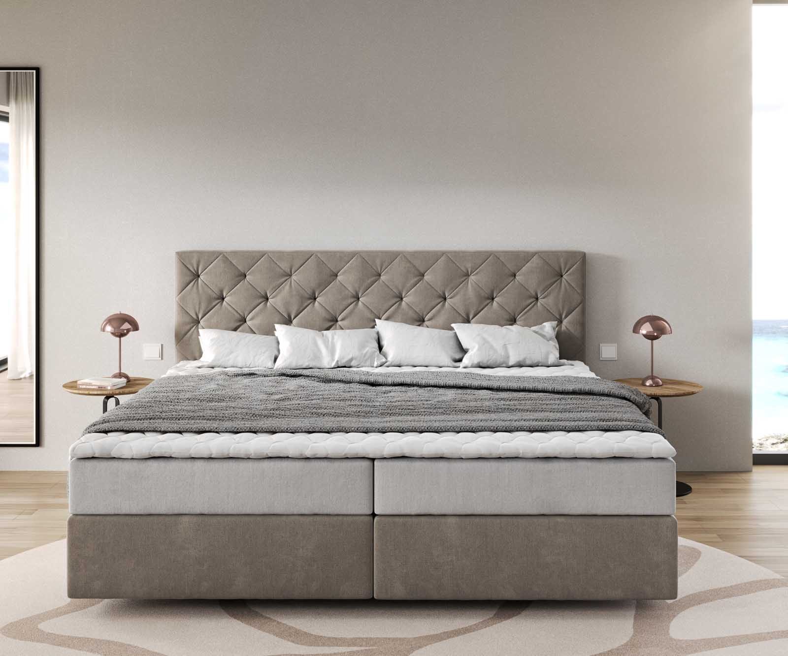 DELIFE Boxspringbett Dream-Great, Mikrofaser Beige 200x200 cm mit Taschenfe günstig online kaufen