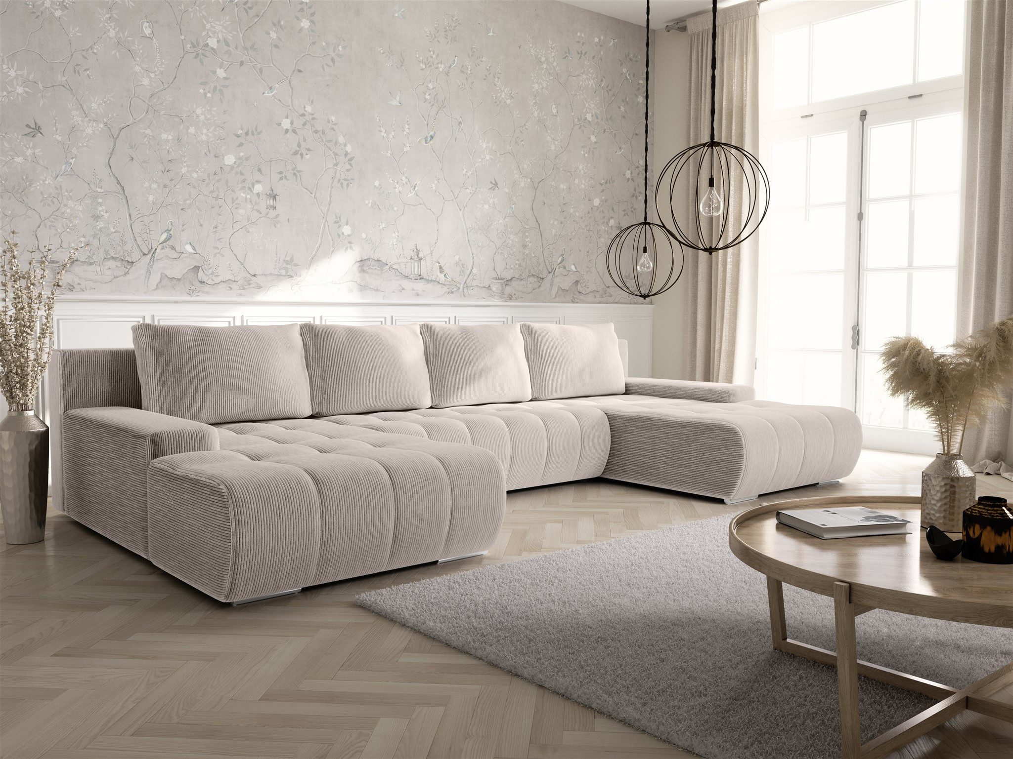 Fun Möbel Wohnlandschaft Sofa mit Schlaffunktion VOGAR in Stoff, inkl. Bettkasten, Inkl. 4 Rückenkissen und 2 Zierkissen